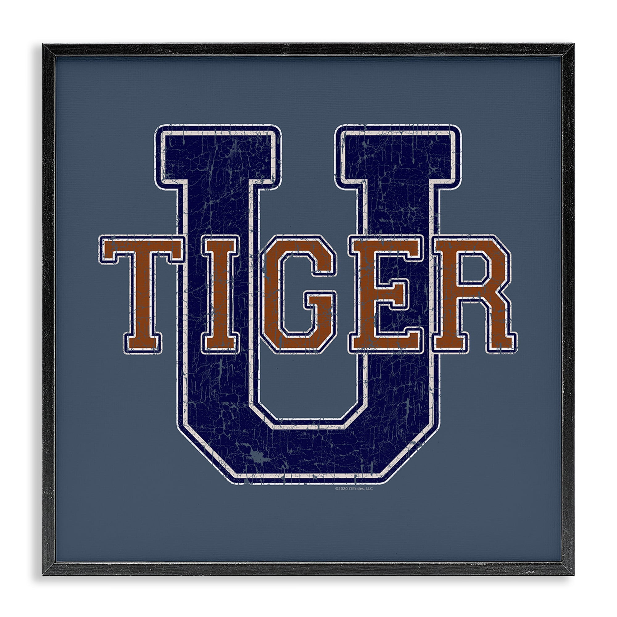 Stupell Industries Varsity Tiger U Vintage Novelty & Humor Painting Black Framed Art Print Wall Art, 12 x 12