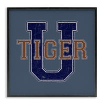 Stupell Industries Varsity Tiger U Vintage Novelty & Humor Painting Black Framed Art Print Wall Art, 12 x 12