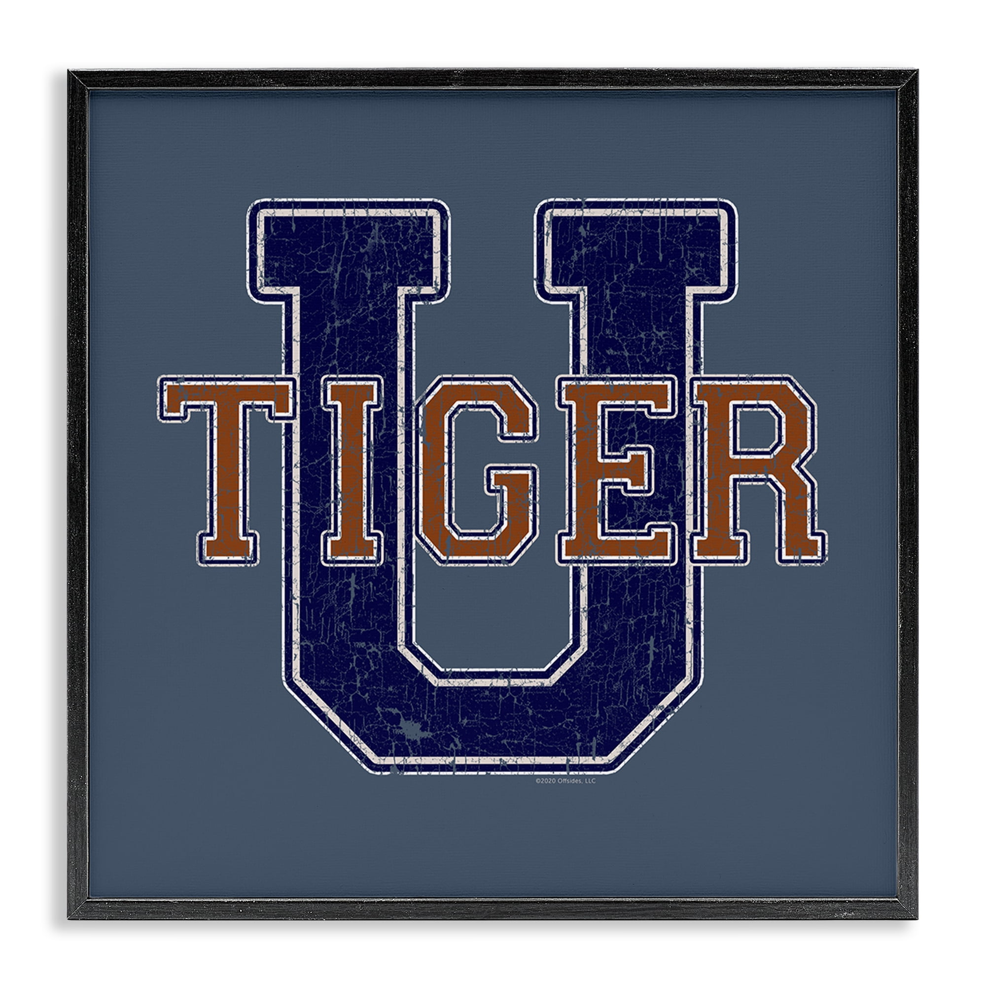 Stupell Industries Varsity Tiger U Vintage Novelty & Humor Painting Black Framed Art Print Wall Art, 17 x 17