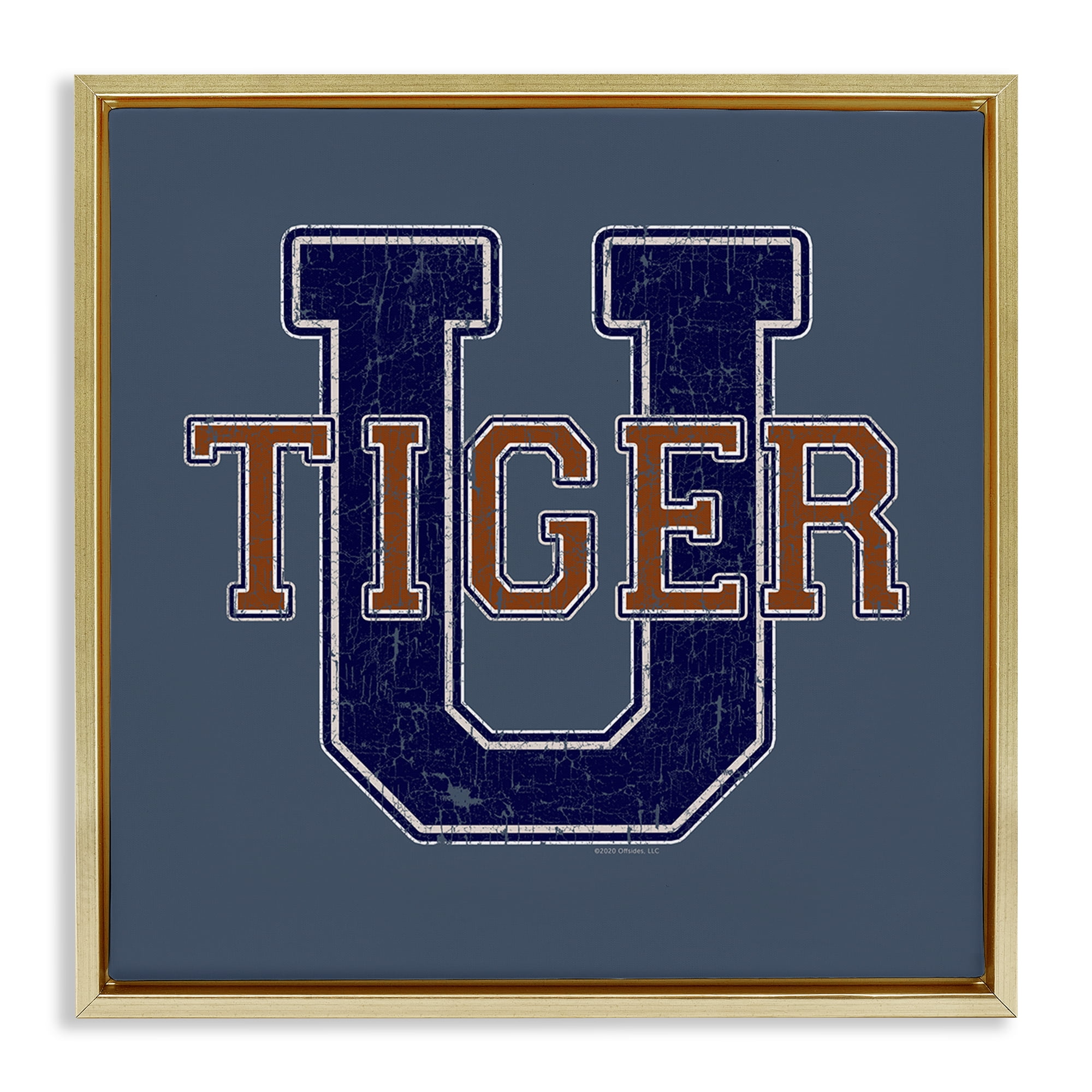 Stupell Industries Varsity Tiger U Vintage Novelty & Humor Painting Gold Floater Framed Canvas Art Print Wall Art, 18 x 18