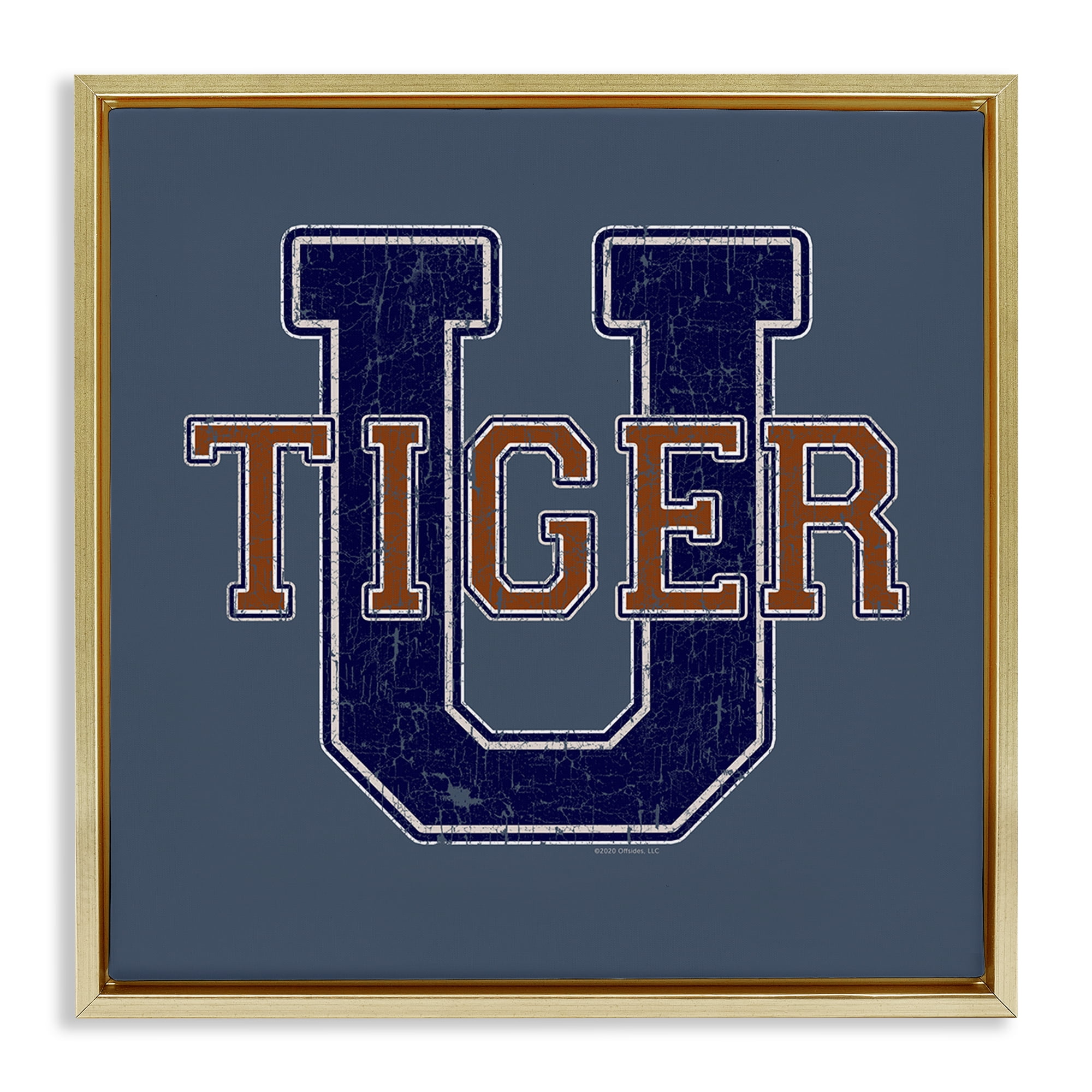 Stupell Industries Varsity Tiger U Vintage Novelty & Humor Painting Gold Floater Framed Canvas Art Print Wall Art, 25 x 25