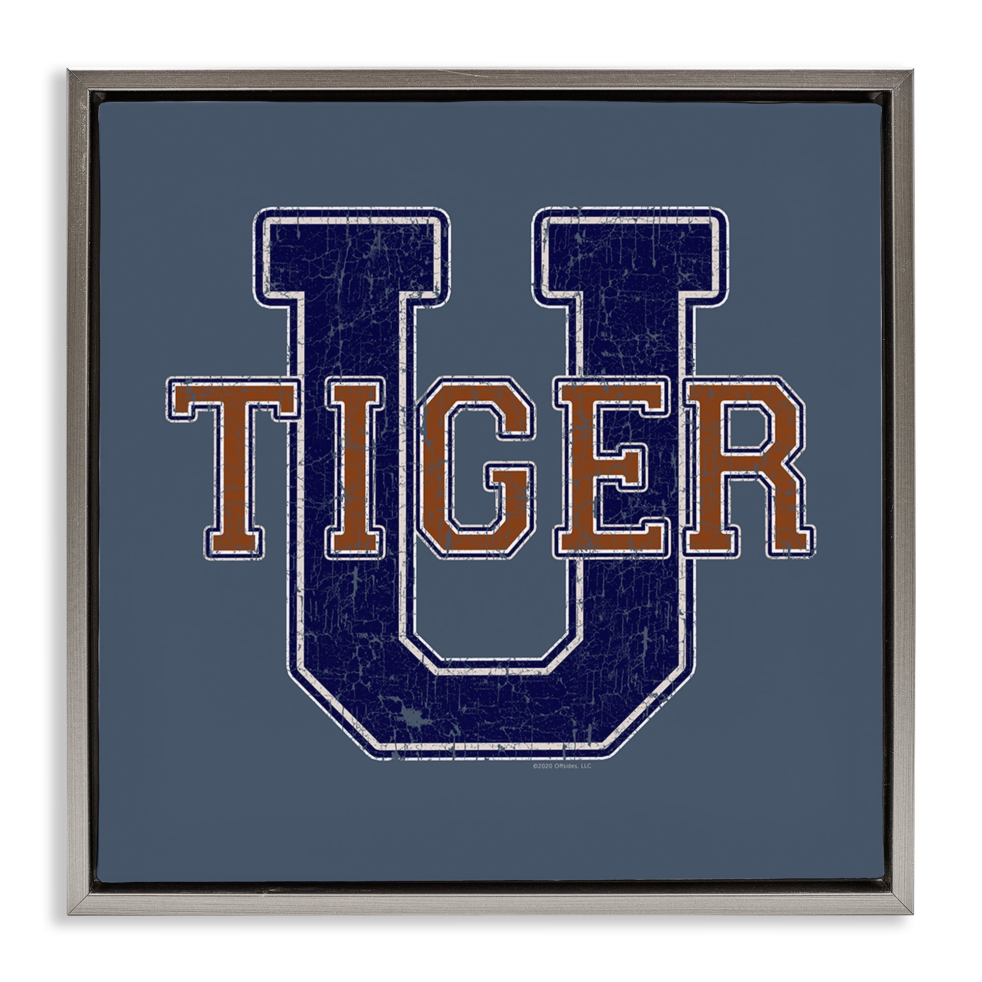 Stupell Industries Varsity Tiger U Vintage Novelty & Humor Painting Gray Floater Framed Canvas Art Print Wall Art, 18 x 18