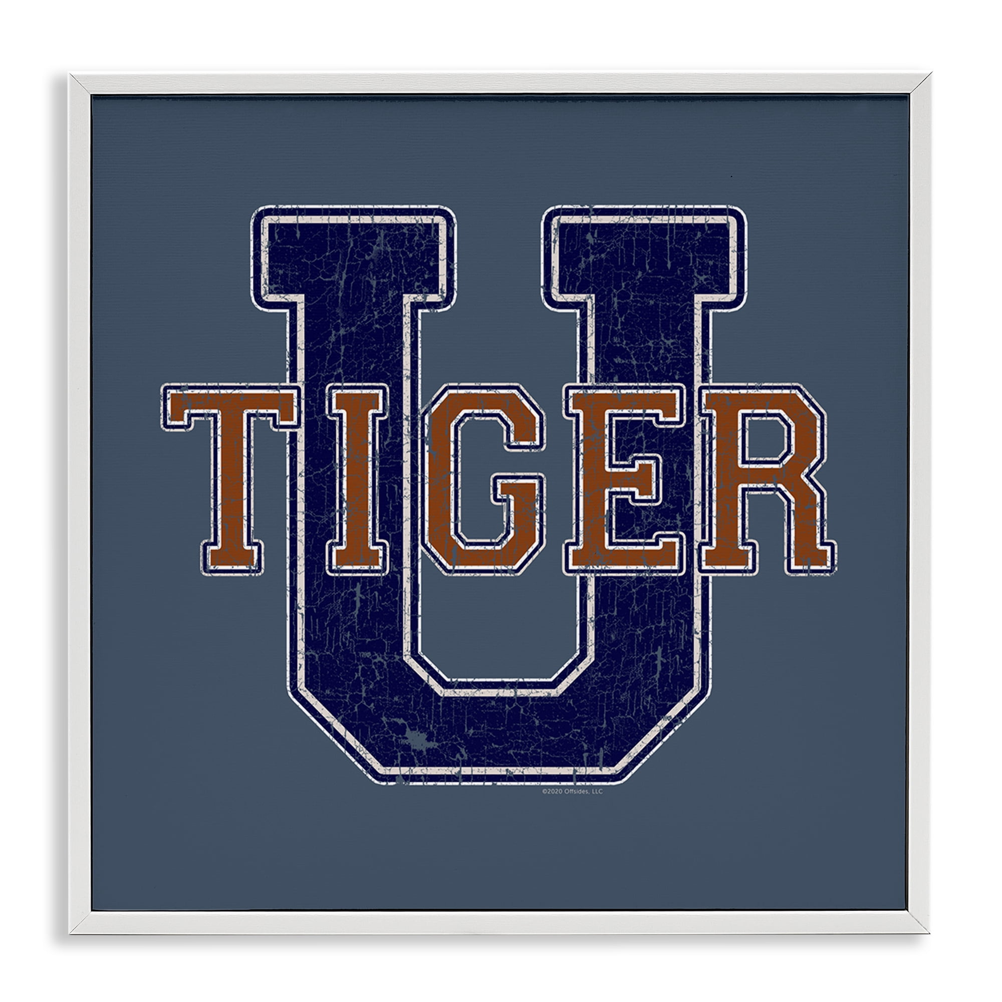 Stupell Industries Varsity Tiger U Vintage Novelty & Humor Painting White Framed Art Print Wall Art, 17 x 17