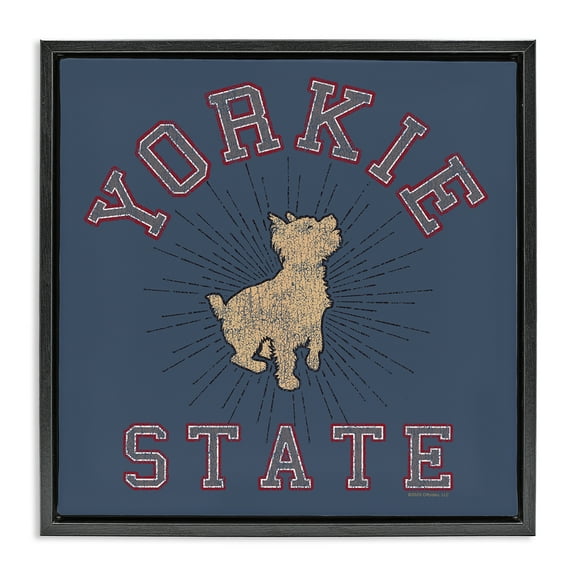 Stupell Industries Varsity Yorkie State Novelty & Humor Painting Black Floater Framed Canvas Art Print Wall Art, 18 x 18