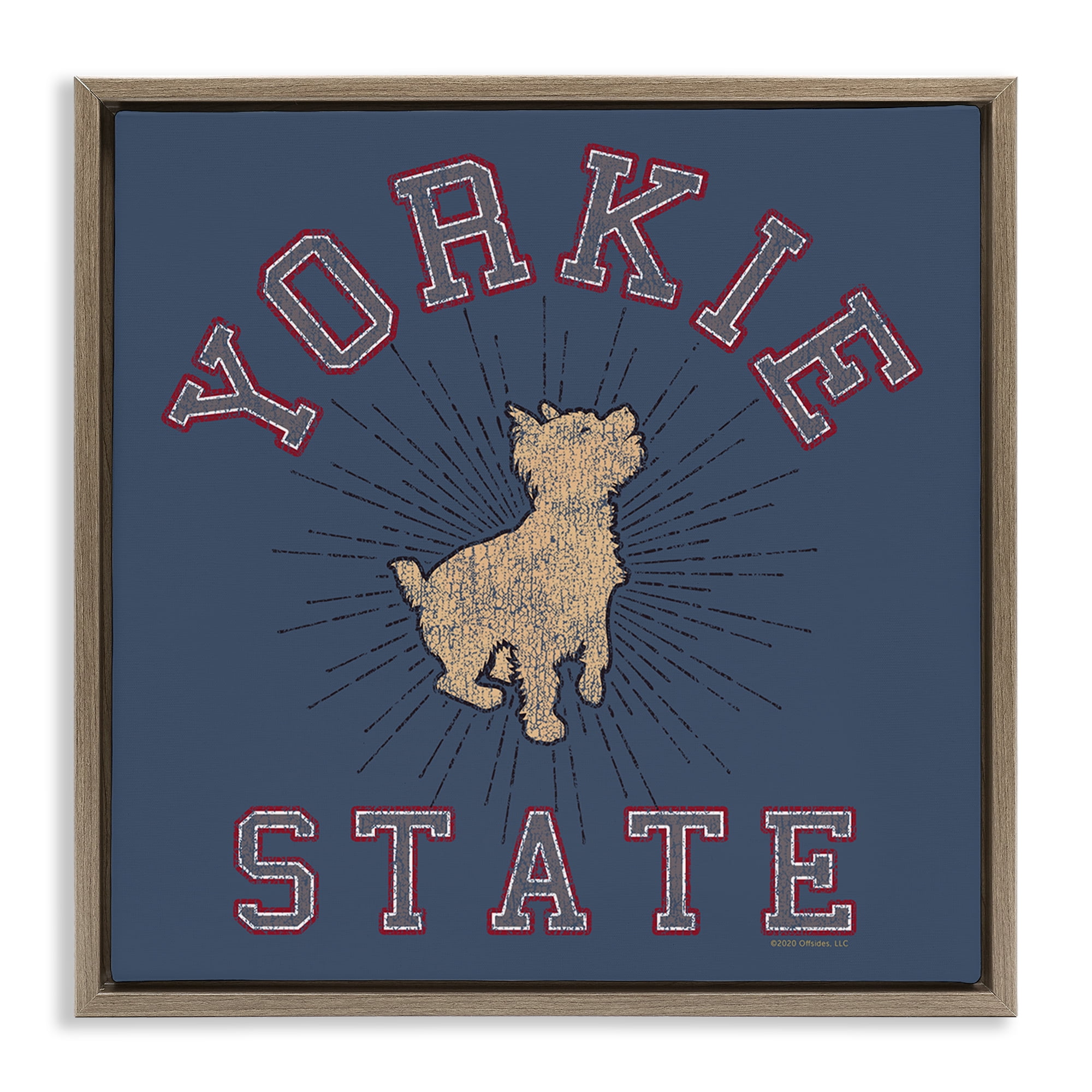 Stupell Industries Varsity Yorkie State Novelty & Humor Painting Brown Floater Framed Canvas Art Print Wall Art, 18 x 18