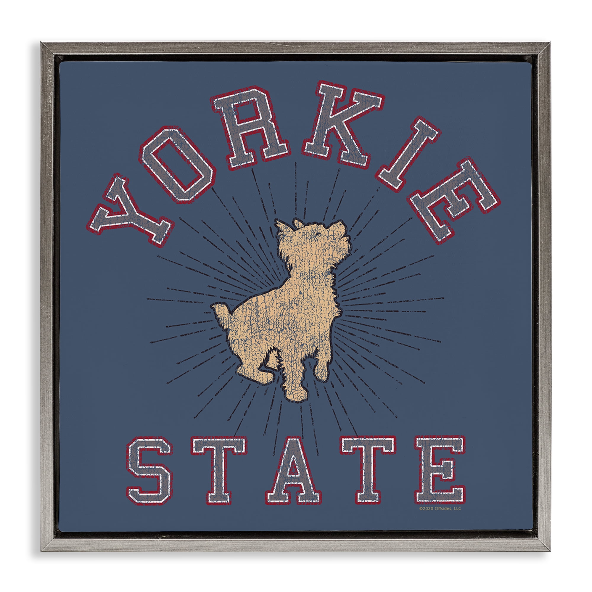 Stupell Industries Varsity Yorkie State Novelty & Humor Painting Gray Floater Framed Canvas Art Print Wall Art, 18 x 18