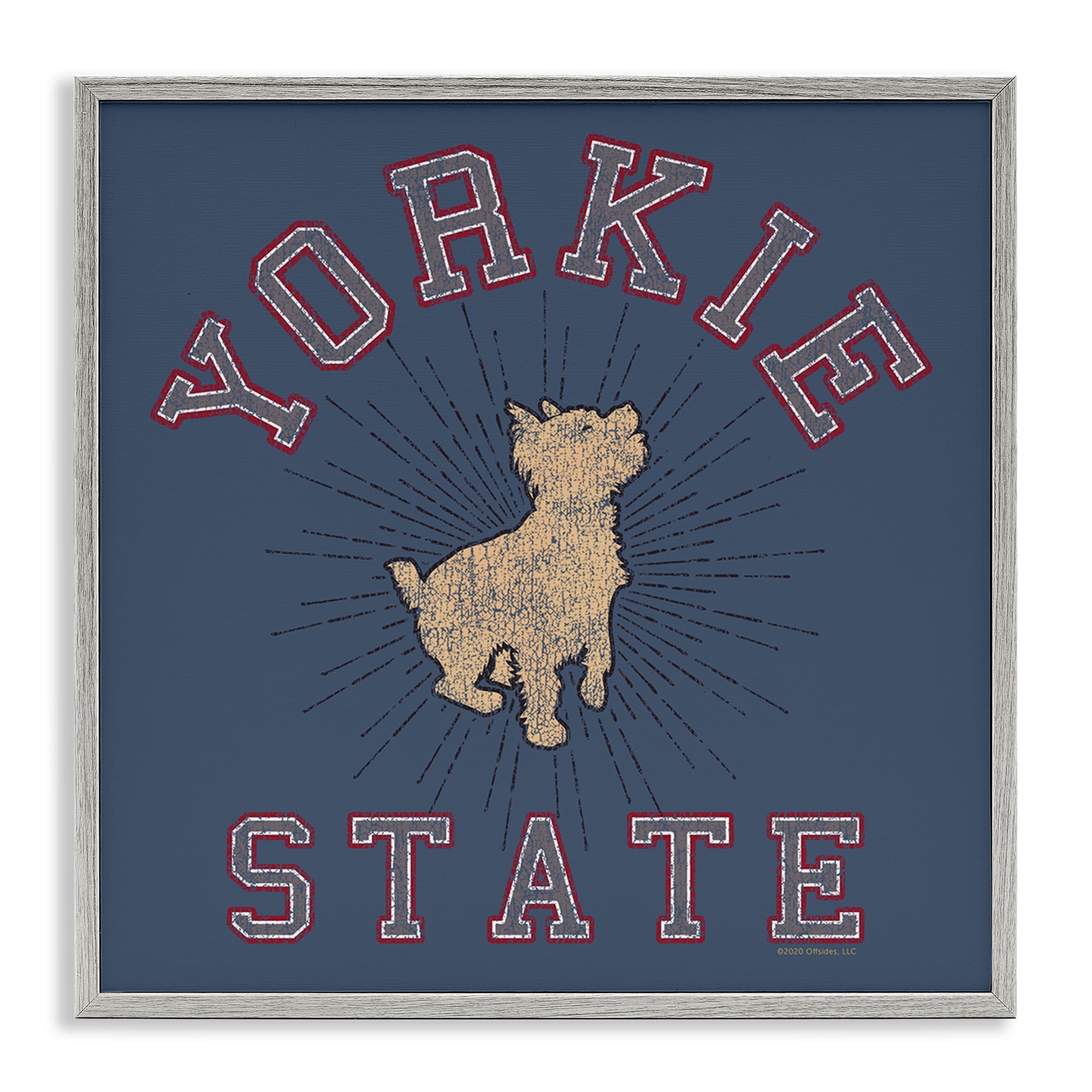 Stupell Industries Varsity Yorkie State Novelty & Humor Painting Gray Framed Art Print Wall Art, 12 x 12