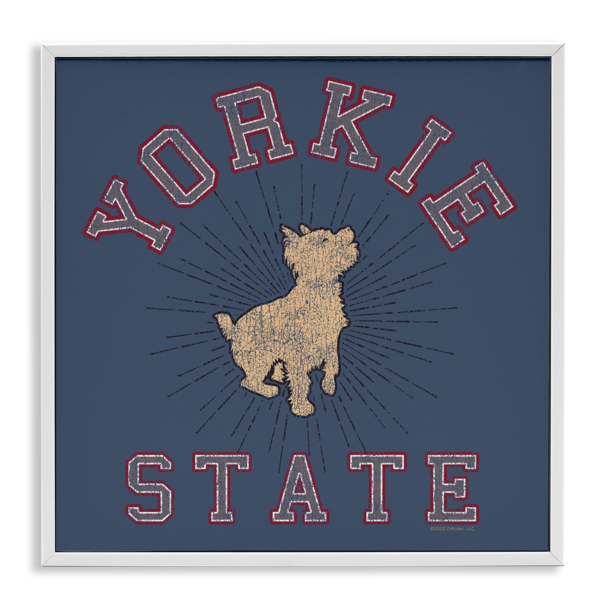 Stupell Industries Varsity Yorkie State Novelty & Humor Painting White Framed Art Print Wall Art, 17 x 17