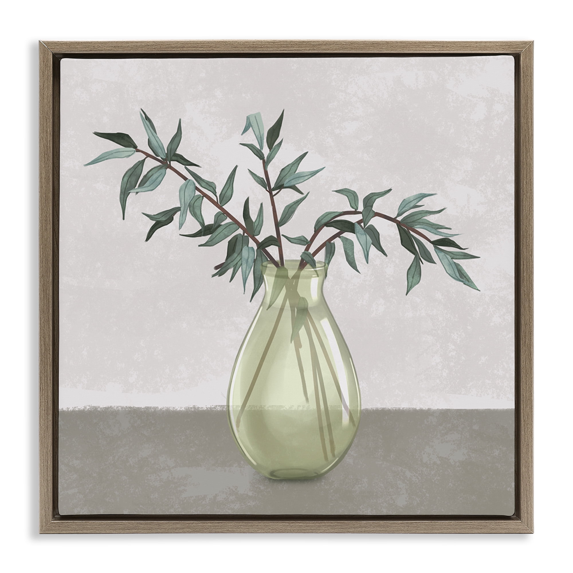 Stupell Industries Vase And Plant Neutral Grey Design Botanical & Floral Painting Brown Floater Framed Canvas Art Print Wall Art, 25 x 25