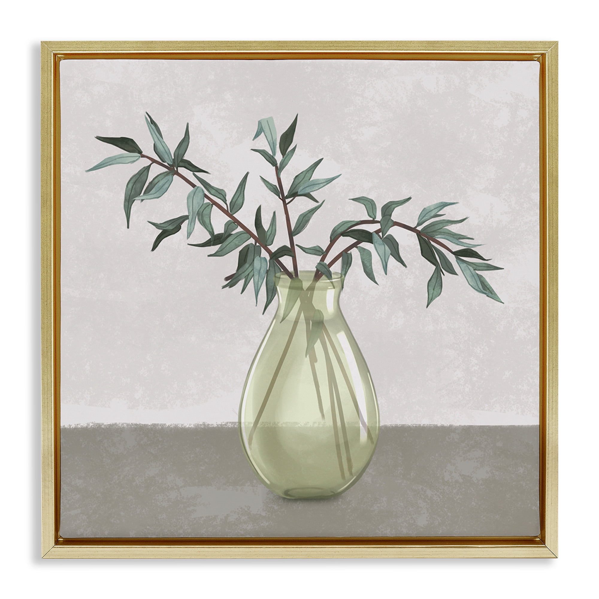 Stupell Industries Vase And Plant Neutral Grey Design Botanical & Floral Painting Gold Floater Framed Canvas Art Print Wall Art, 25 x 25