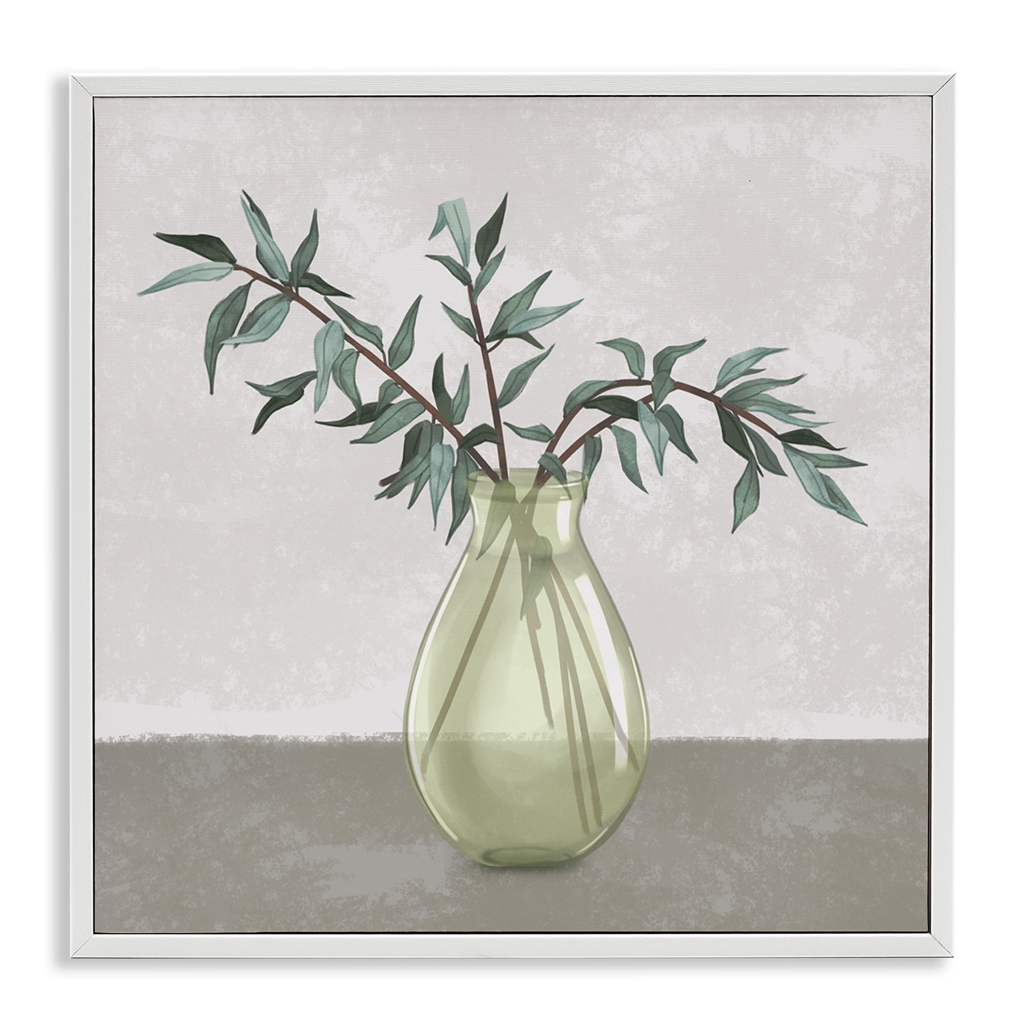 Stupell Industries Vase And Plant Neutral Grey Design Botanical & Floral Painting White Framed Art Print Wall Art, 12 x 12