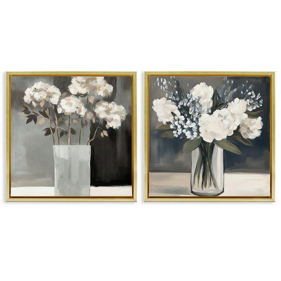 Stupell Industries Vase Of Grace Flowers 2 Piece Gold Framed Floater Canvas Set design by Mona Grace, 18 x 18