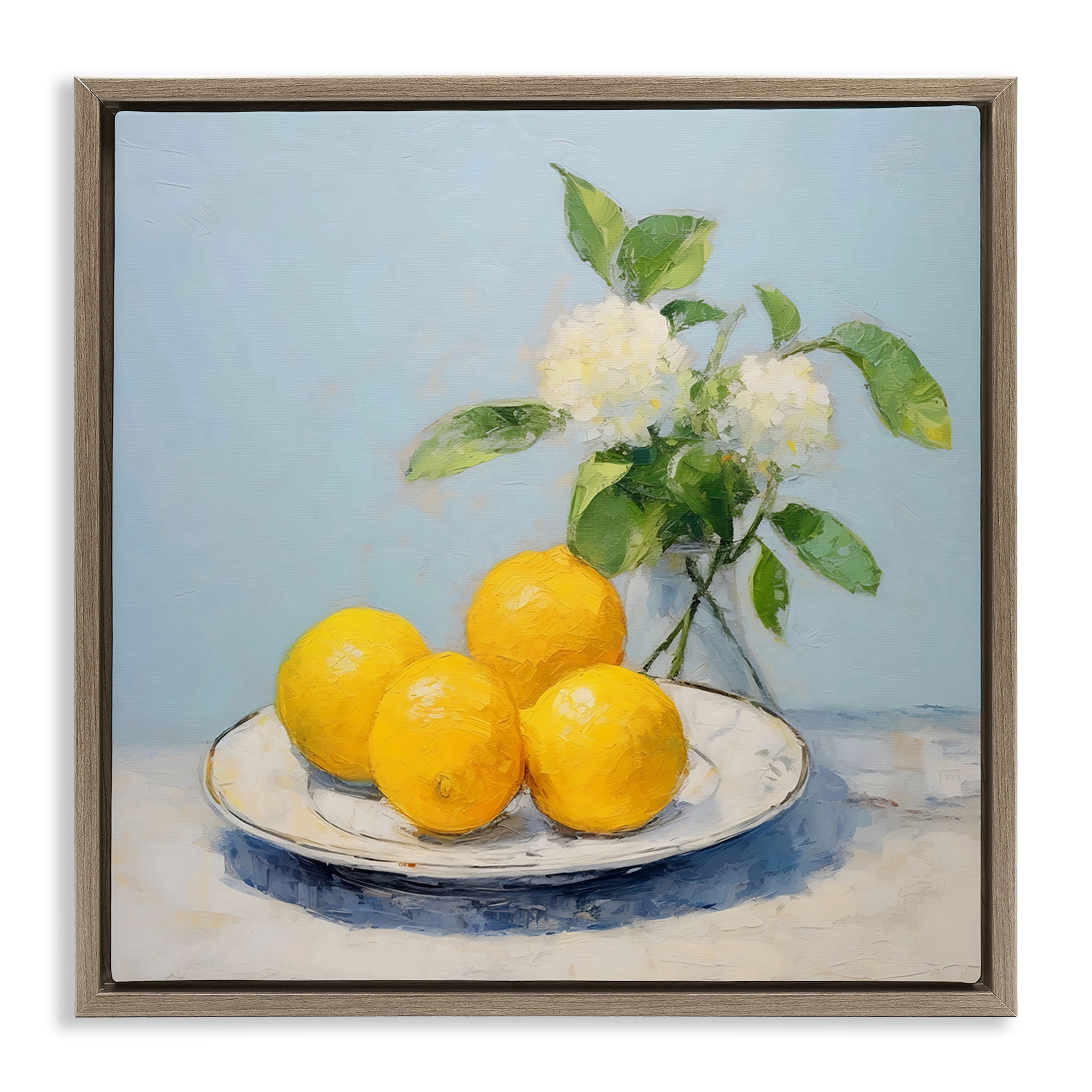 Stupell Industries Vase of Flowers and Lemons Brown Framed Floater Canvas Wall Art, design by Creative Studio