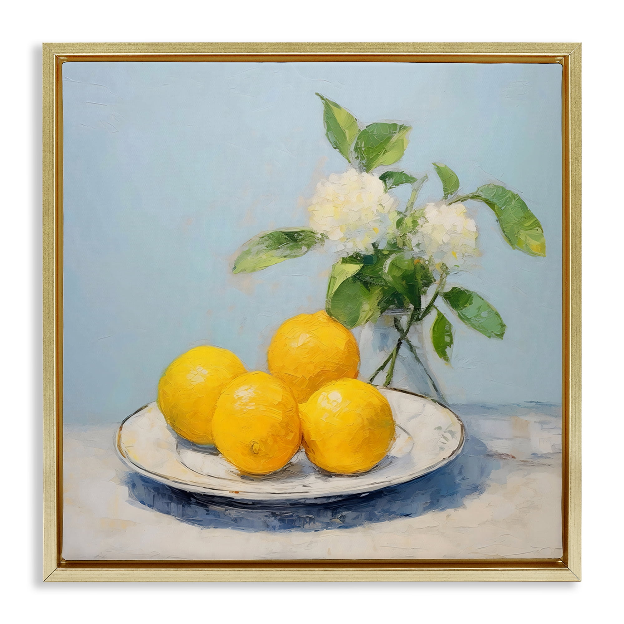 Stupell Industries Vase of Flowers and Lemons Gold Framed Floater Canvas Wall Art, design by Creative Studio