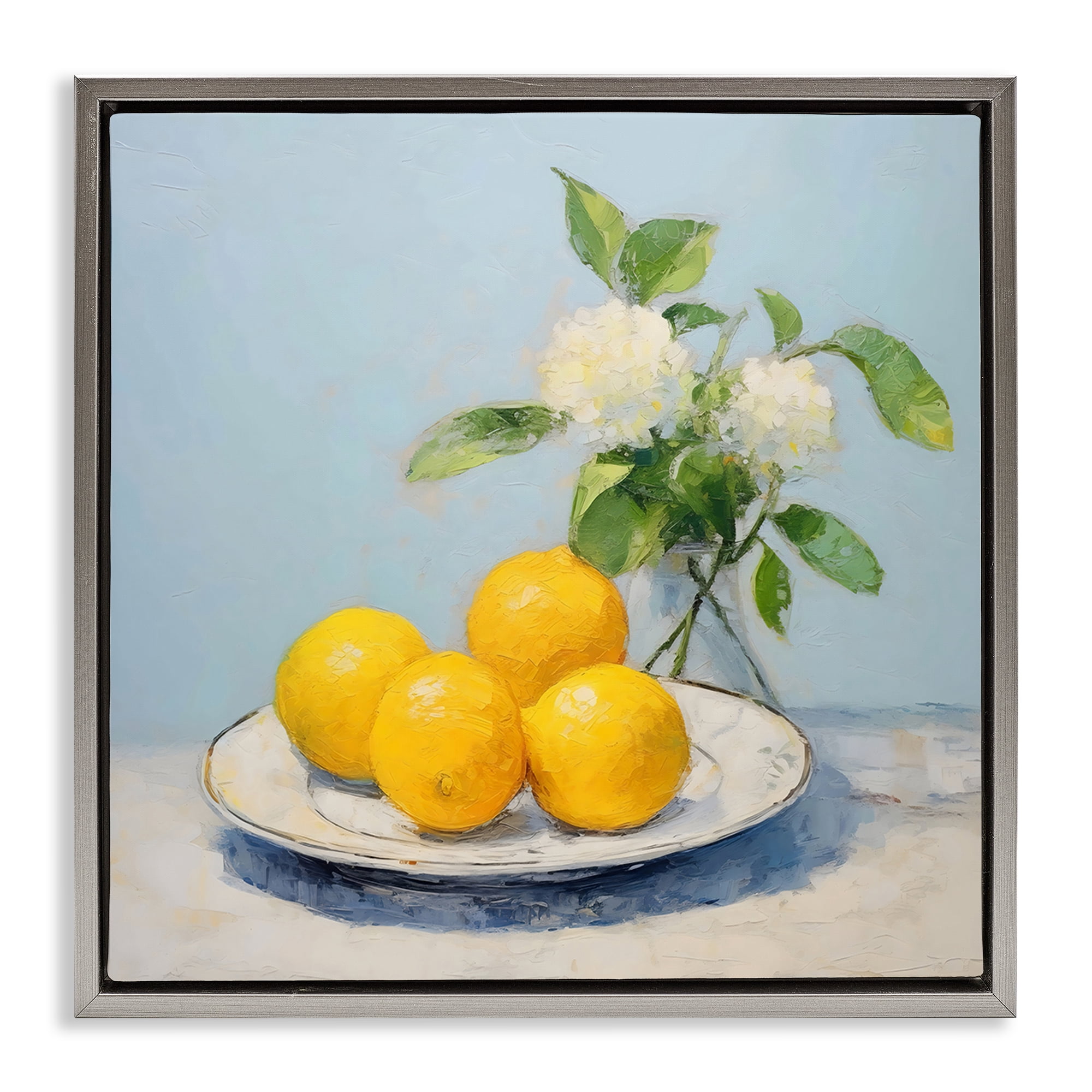 Stupell Industries Vase of Flowers and Lemons Gray Framed Floater Canvas Wall Art, design by Creative Studio
