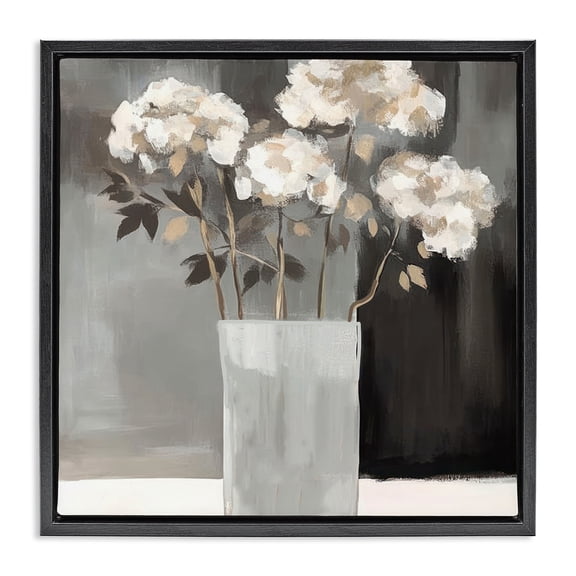 Stupell Industries Vase of Grace on Grey Black Framed Floater Canvas Wall Art design by Mona Grace, 18 x 18