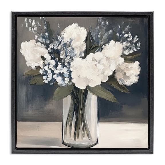 Stupell Industries Vase of Graceful Blooms Black Framed Floater Canvas Wall Art design by Mona Grace, 18 x 18