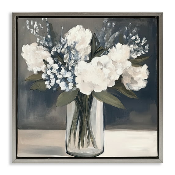 Stupell Industries Vase of Graceful Blooms Gray Framed Floater Canvas Wall Art design by Mona Grace, 18 x 18