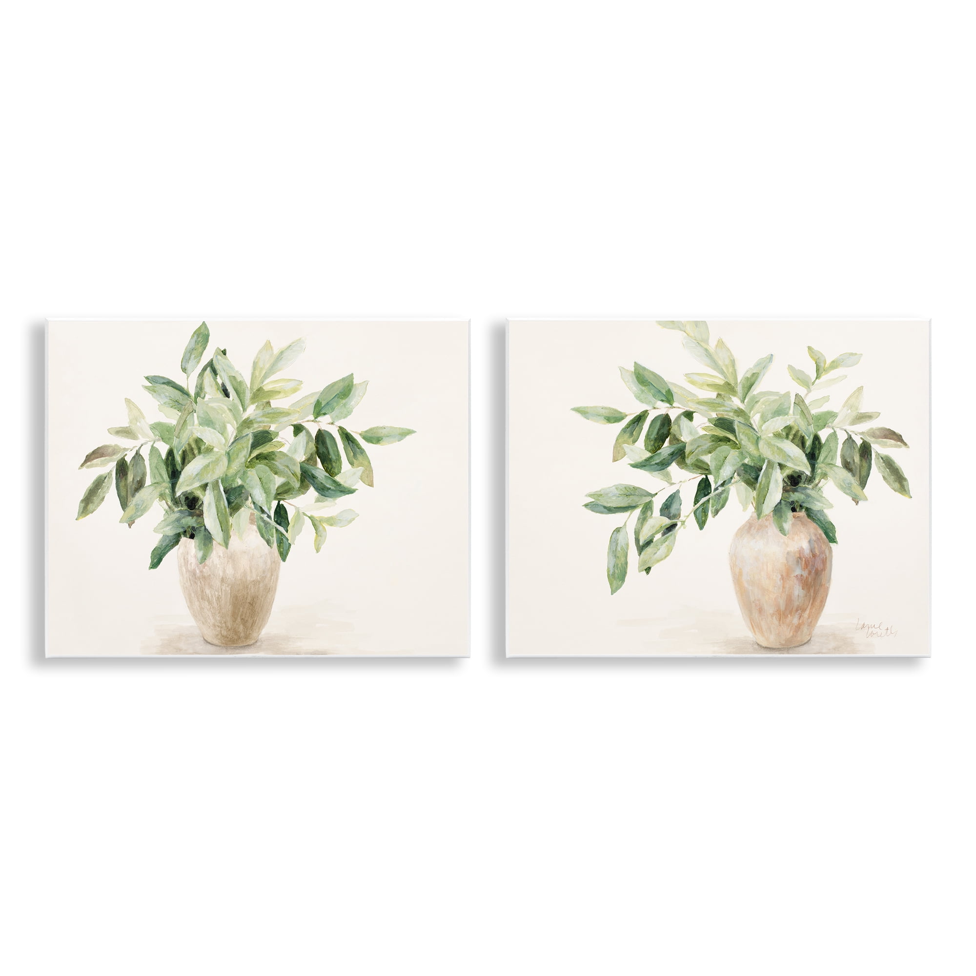 Stupell Industries Vase of Hardy Green Foliage Plants & Flowers Painting Unframed Art Print Wall Art, 14 x 11, Set of 2