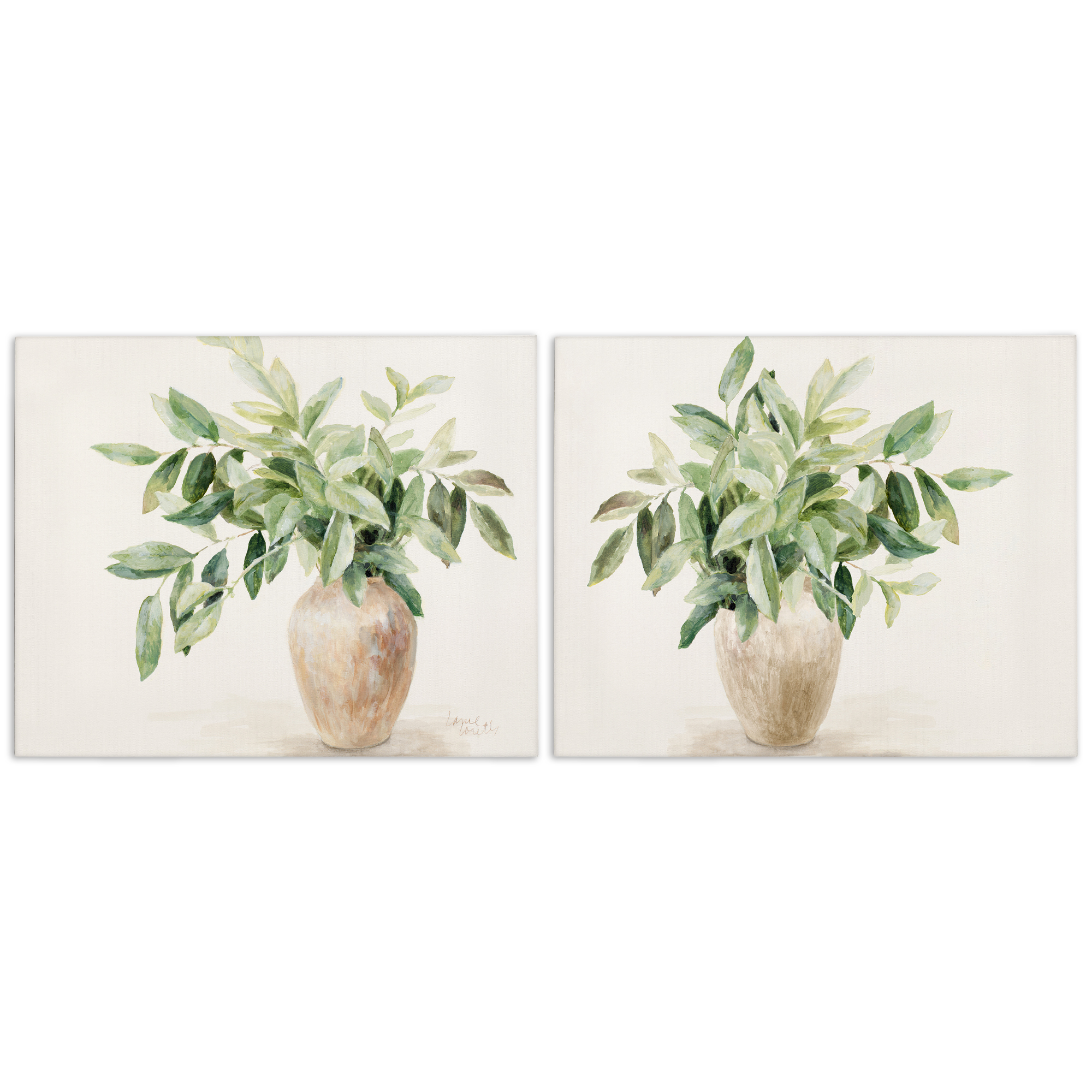 Stupell Industries Vase of Hardy Green Foliage Plants & Flowers Painting Wrapped Canvas Art Print Wall Art, 20 x 16, Set of 2