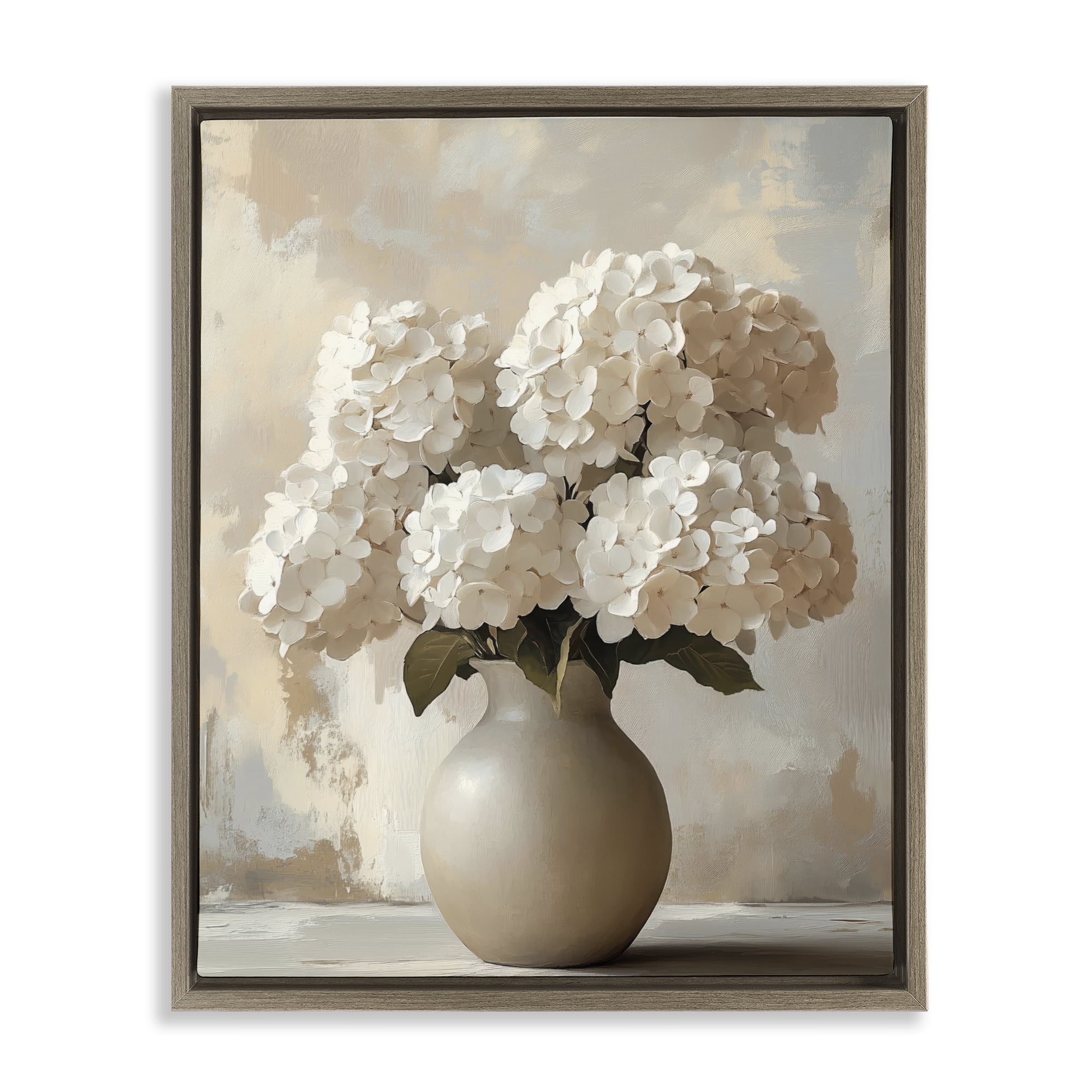 Stupell Industries Vase of Hydrangeas in Bloom Brown Framed Floater Canvas Wall Art, design by LSR Design Studio