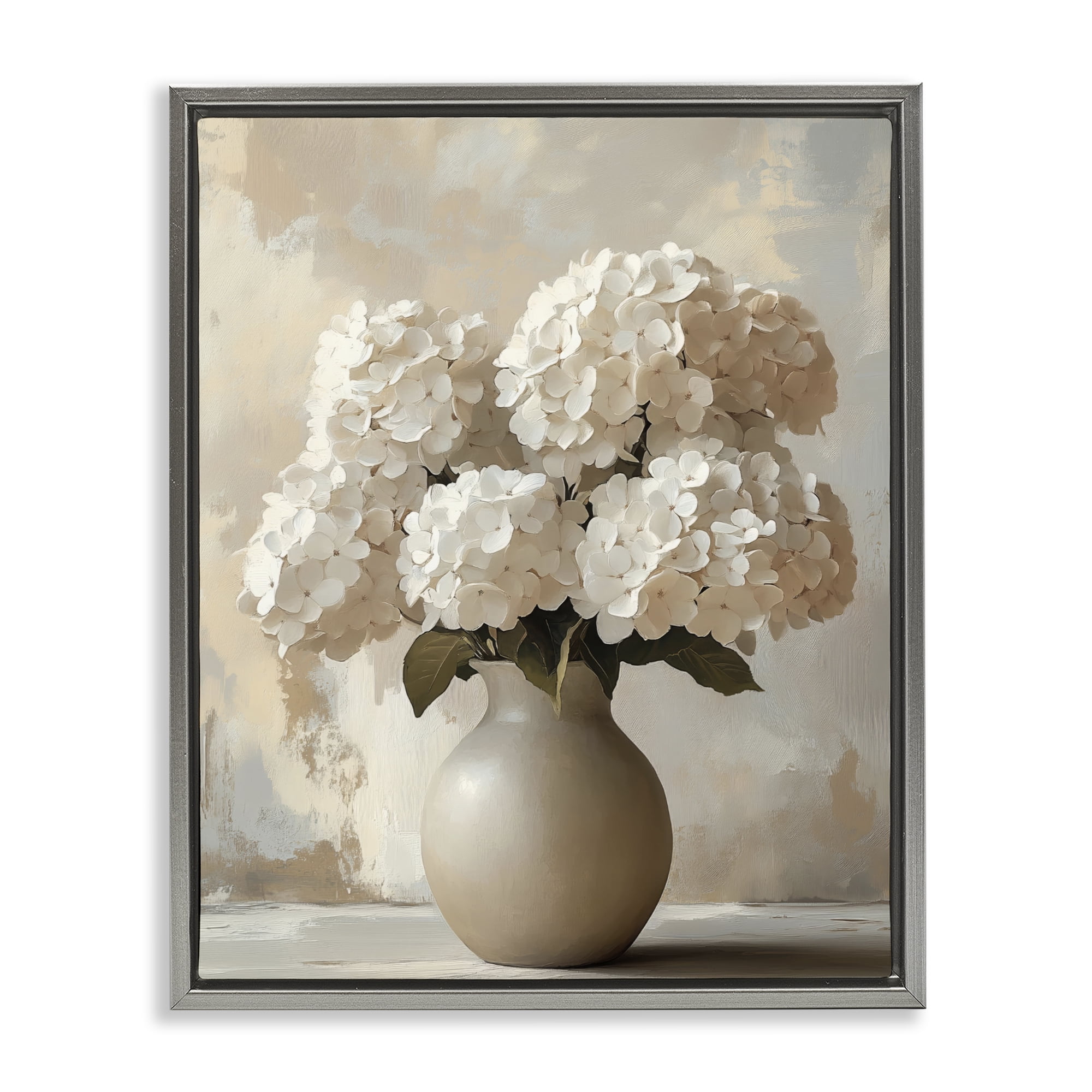 Stupell Industries Vase of Hydrangeas in Bloom Gray Framed Floater Canvas Wall Art, design by LSR Design Studio