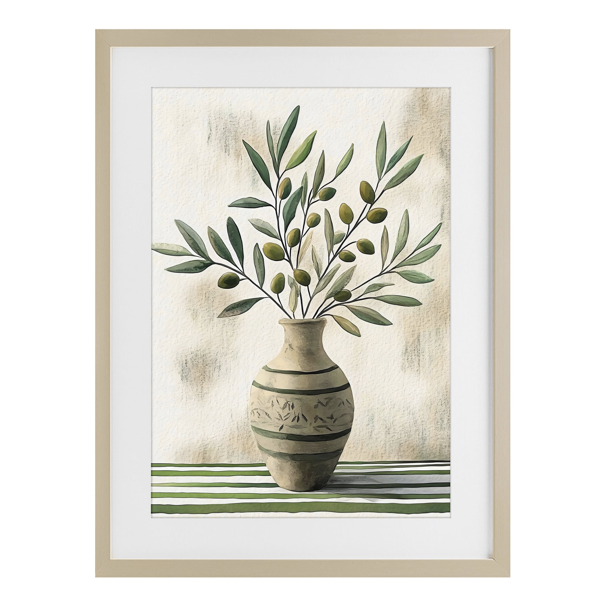 Stupell Industries Vase of Olive Branches Birch Framed Print Under Glass, design by Creative Studio