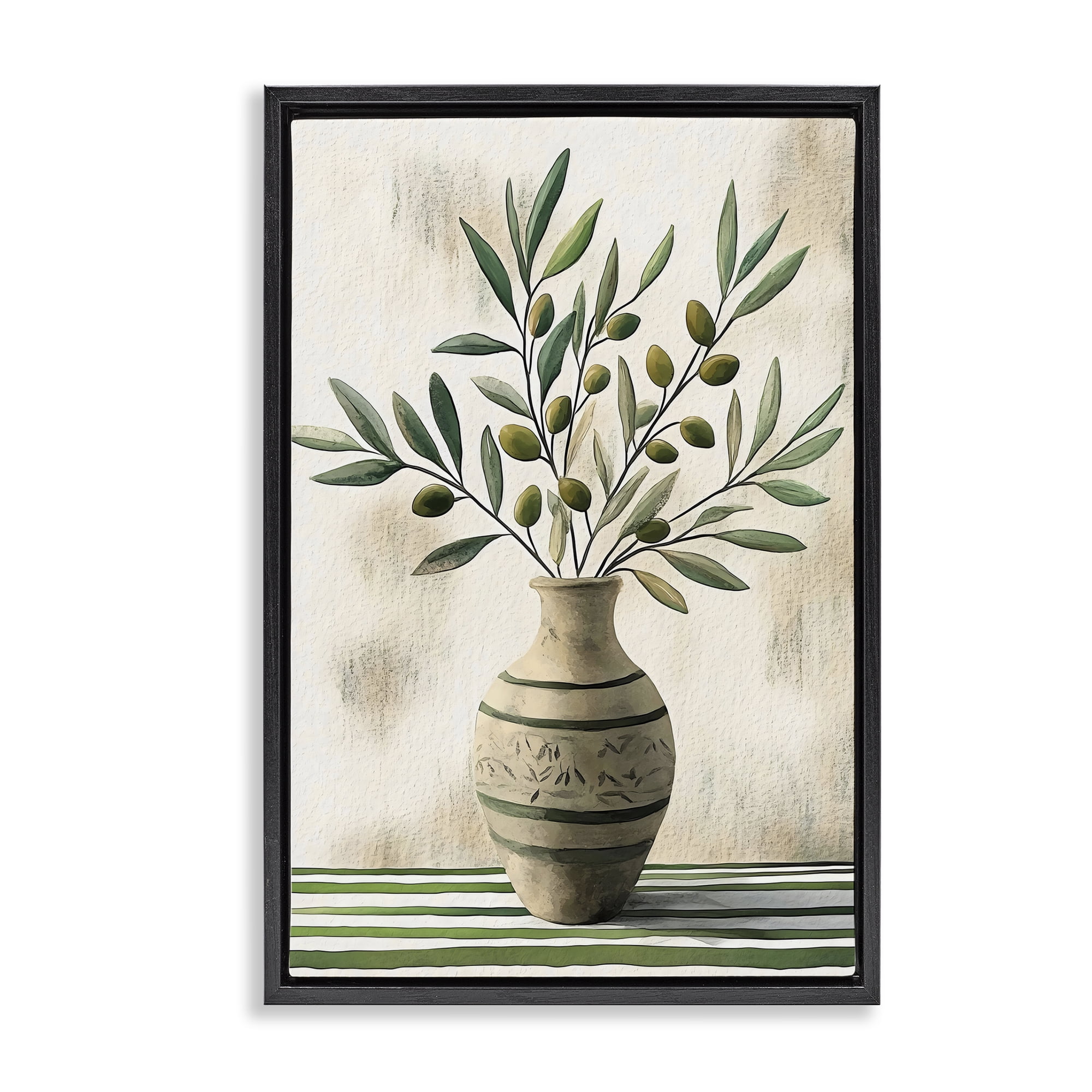 Stupell Industries Vase of Olive Branches Black Framed Floater Canvas Wall Art, design by Creative Studio