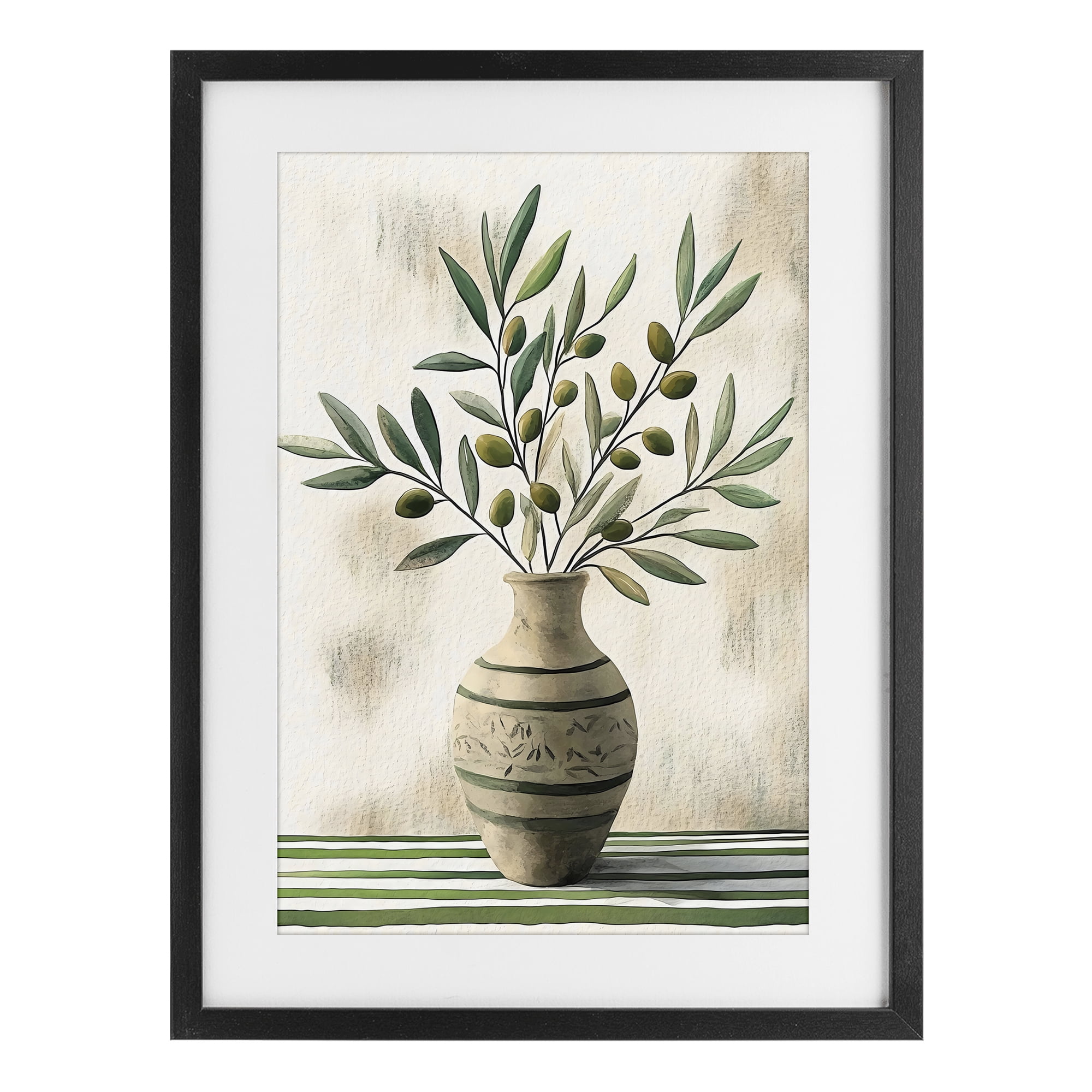 Stupell Industries Vase of Olive Branches Black Framed Print Under Glass, design by Creative Studio
