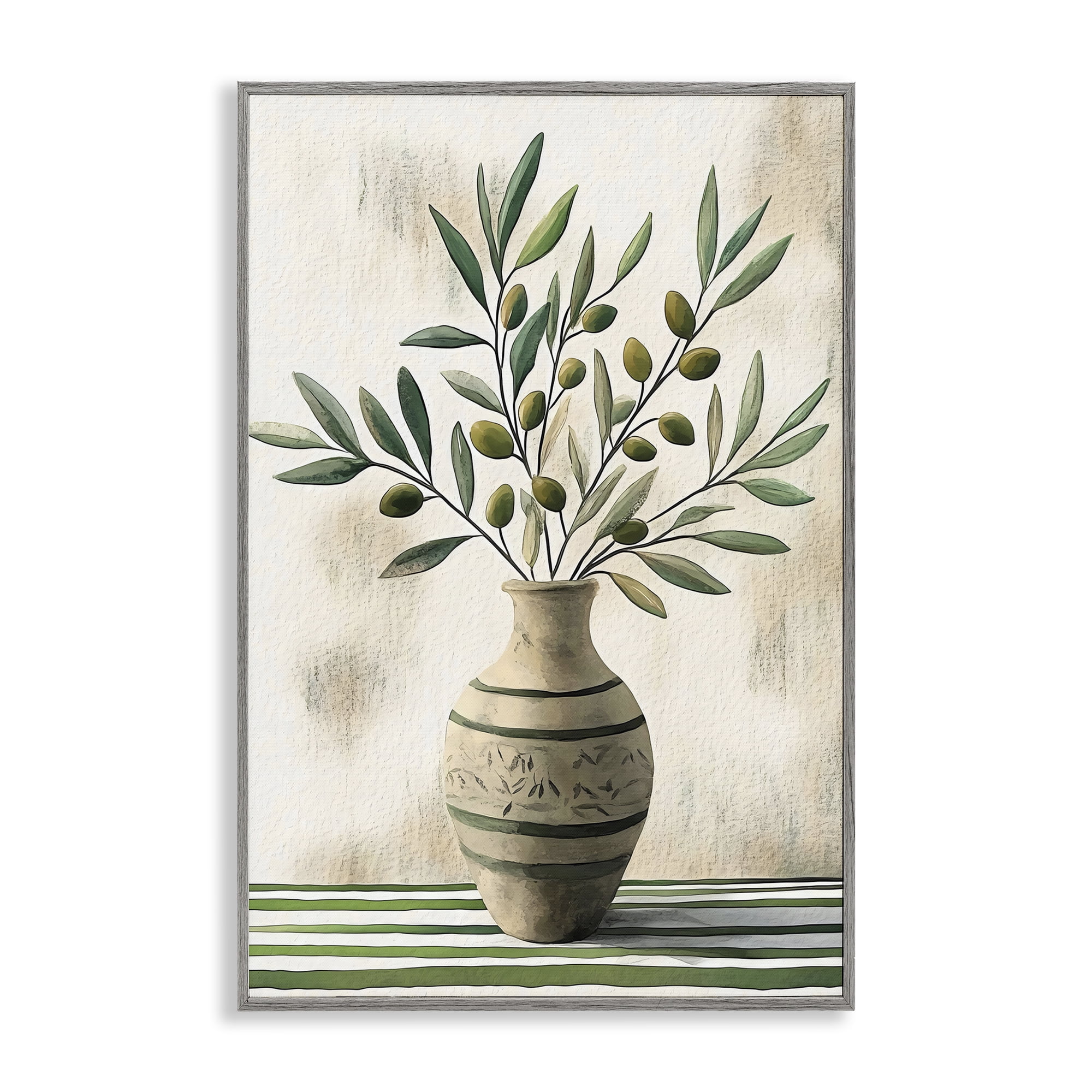 Stupell Industries Vase of Olive Branches Gray Framed Giclee Art, design by Creative Studio