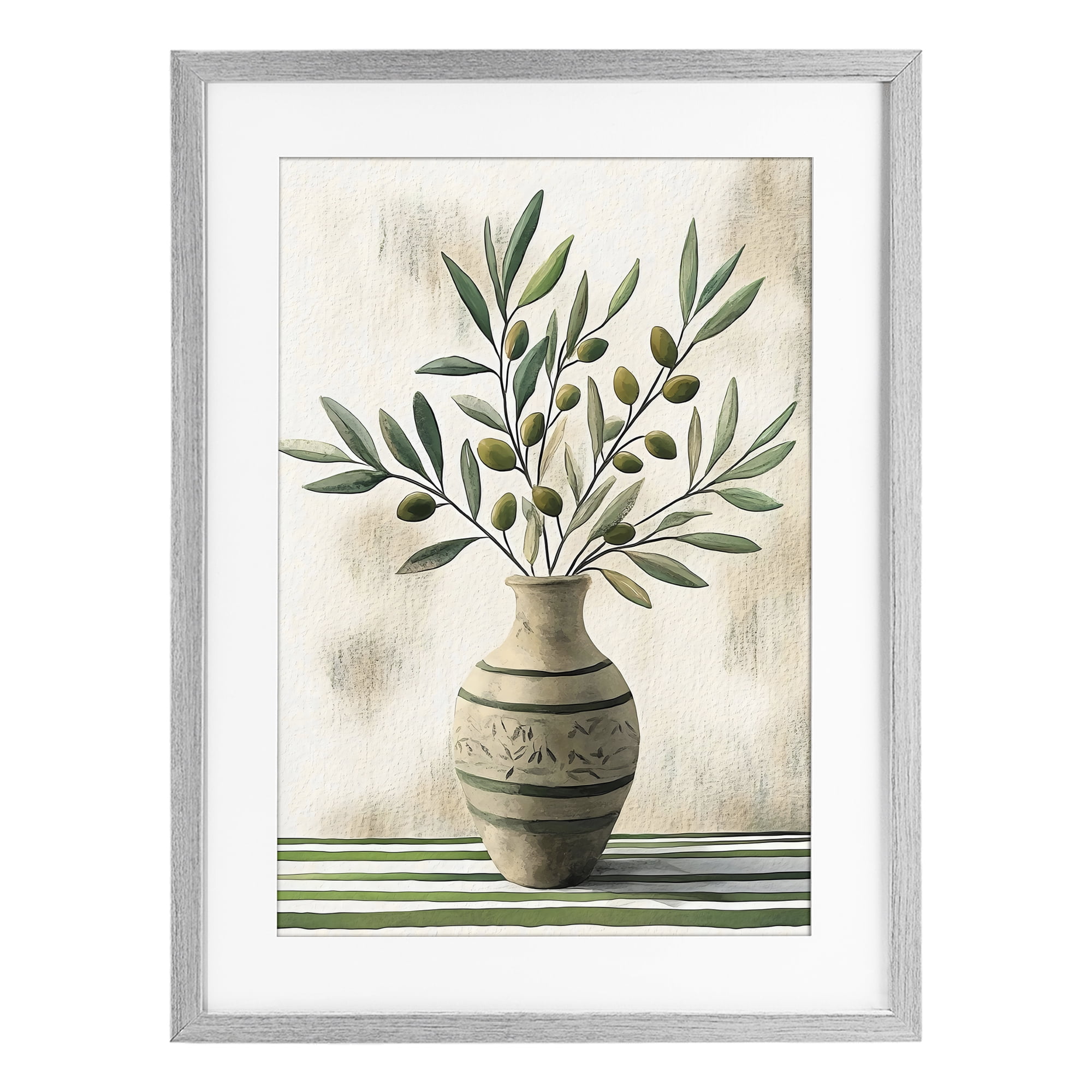 Stupell Industries Vase of Olive Branches Gray Framed Print Under Glass, design by Creative Studio