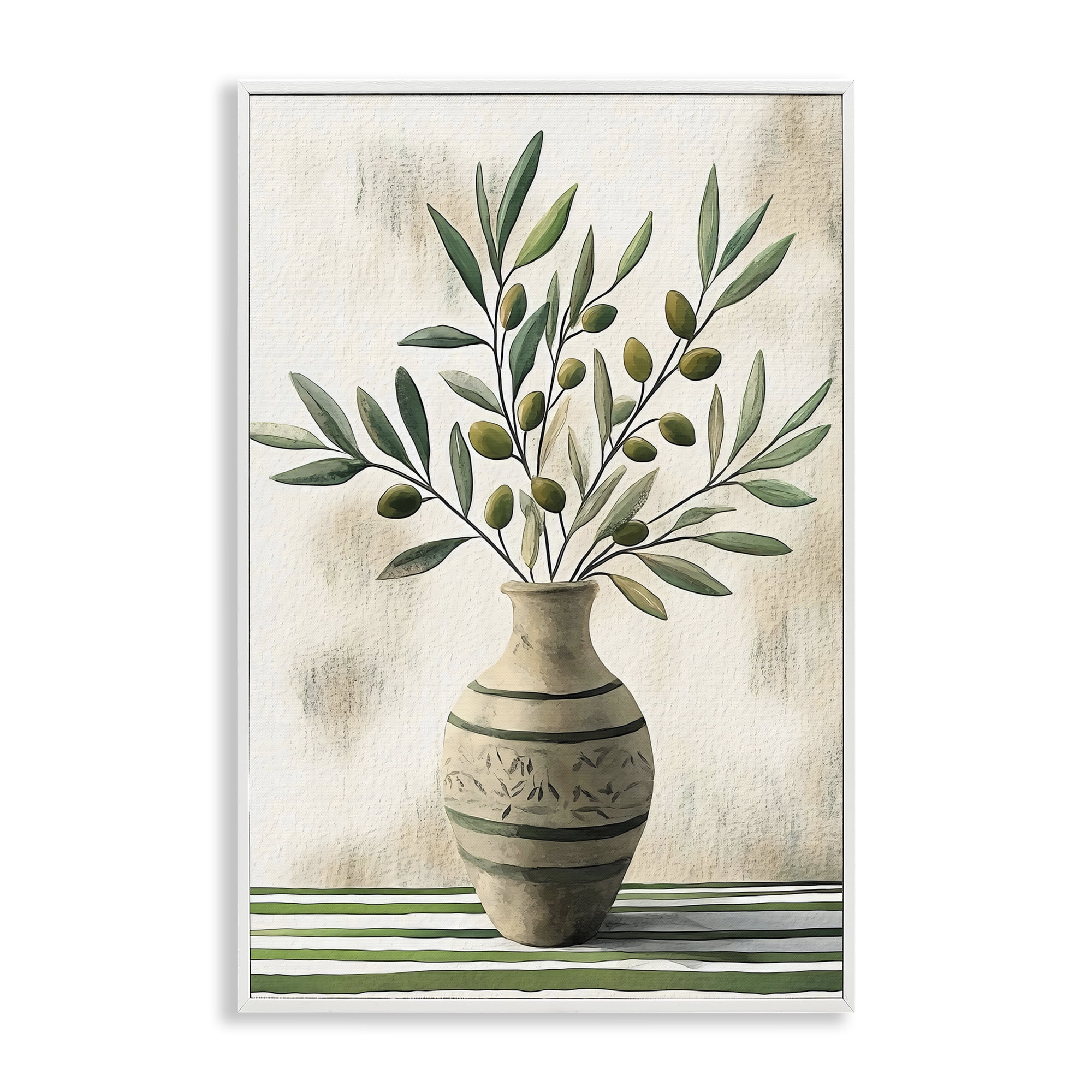 Stupell Industries Vase of Olive Branches White Framed Giclee Art, design by Creative Studio