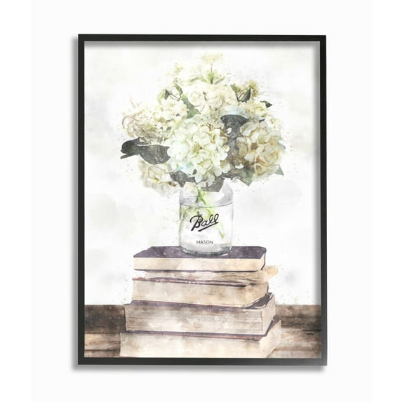 Stupell Industries Vase of White Hydrangeas on Country Bookstack Designed by Ziwei Li