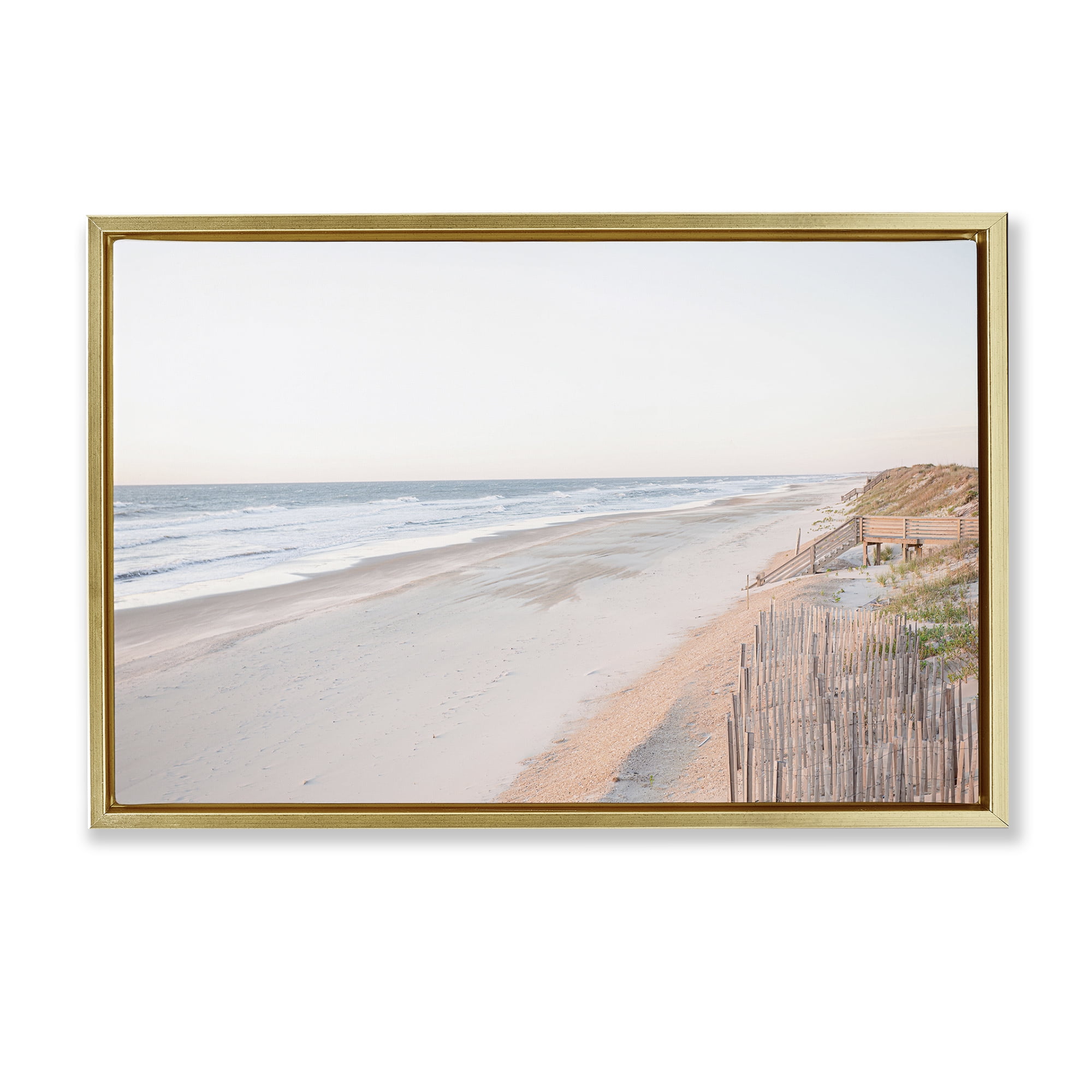 Stupell Industries Vast Beach Horizon Landscape & Nature Painting Gold Floater Framed Canvas Art Print Wall Art, 25 x 17