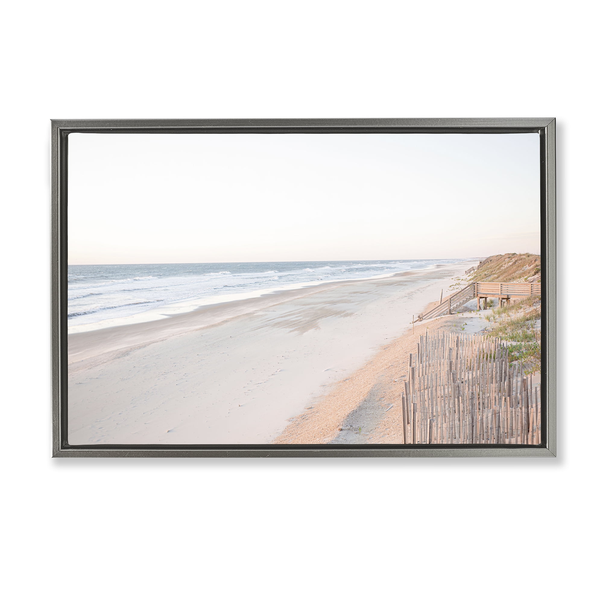 Stupell Industries Vast Beach Horizon Landscape & Nature Painting Gray Floater Framed Canvas Art Print Wall Art, 31 x 21