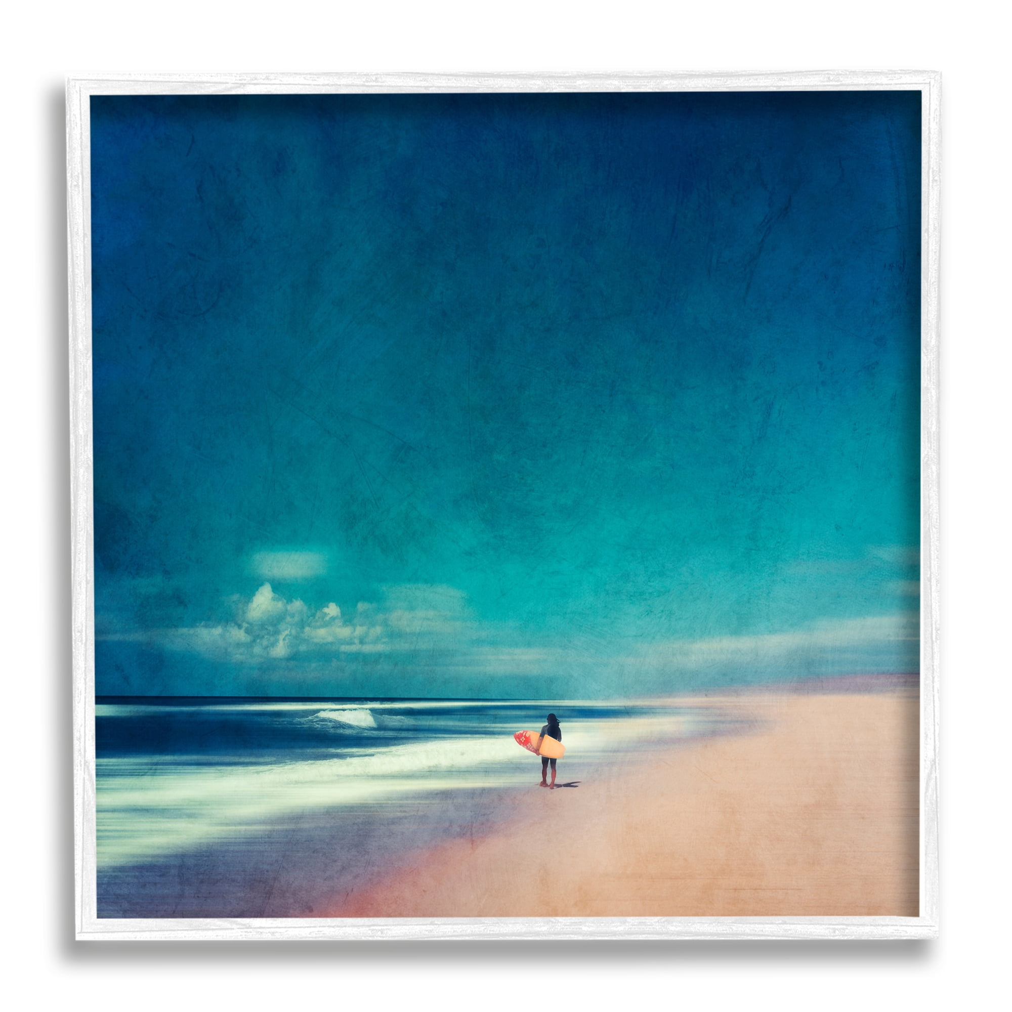 Stupell Industries Vast Beach Landscape Lone Surfer Coastal Photography White Framed Art Print Wall Art