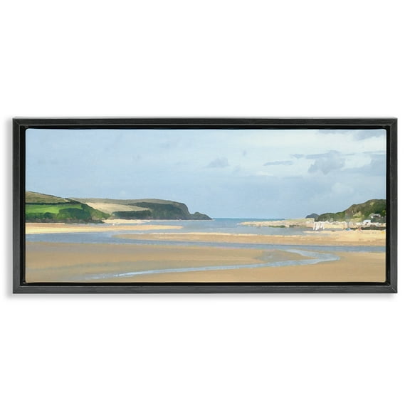 Stupell Industries Vast Beach View Landscape Painting Black Floater Framed Canvas Art Print Wall Art, 25 x 11