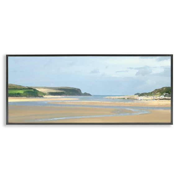 Stupell Industries Vast Beach View Landscape Painting Black Framed Art Print Wall Art, 24 x 10