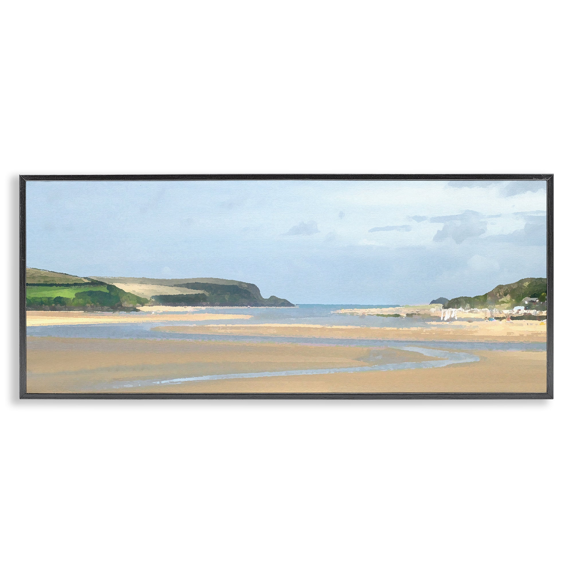 Stupell Industries Vast Beach View Landscape Painting Black Framed Art Print Wall Art, 30 x 13