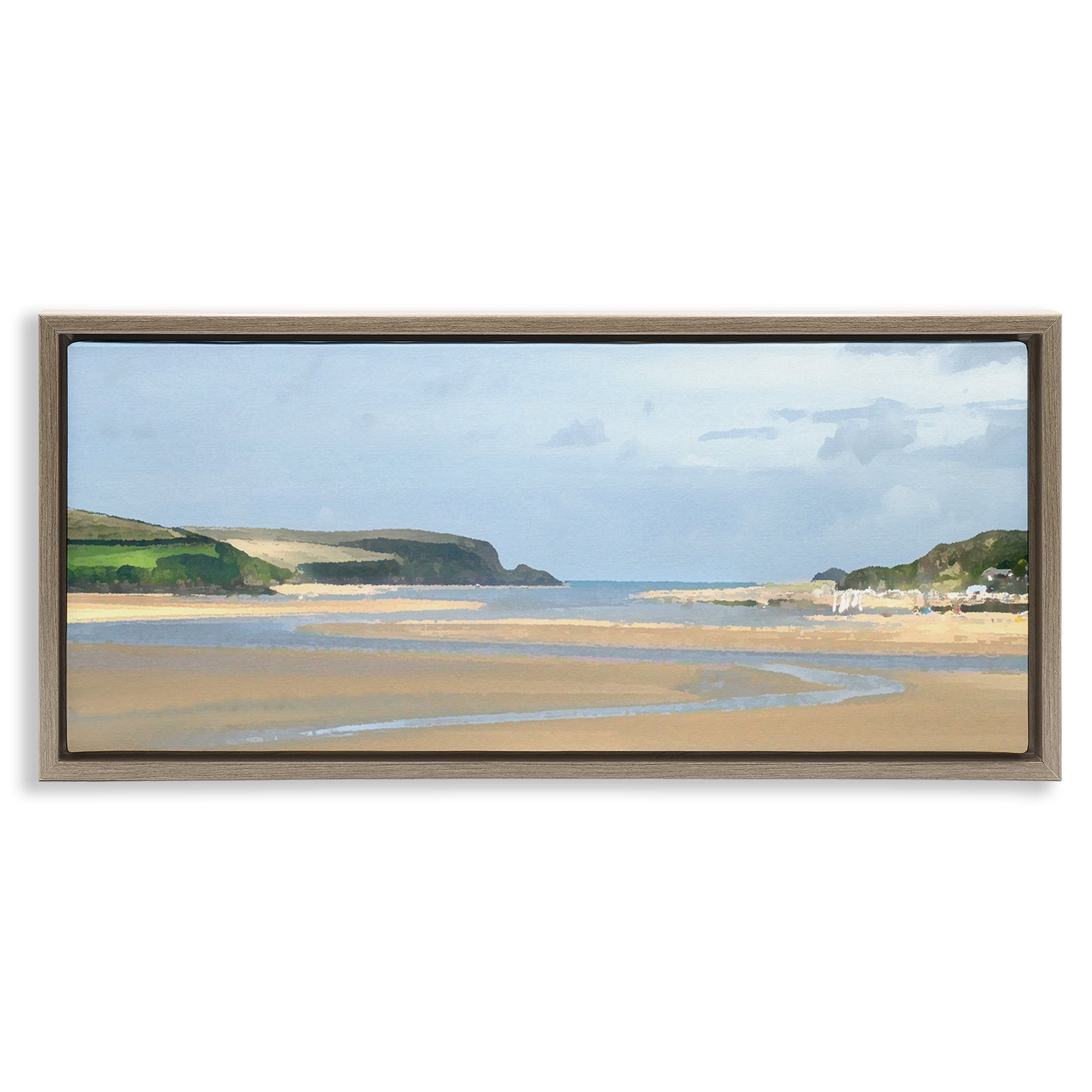 Stupell Industries Vast Beach View Landscape Painting Brown Floater Framed Canvas Art Print Wall Art, 31 x 14