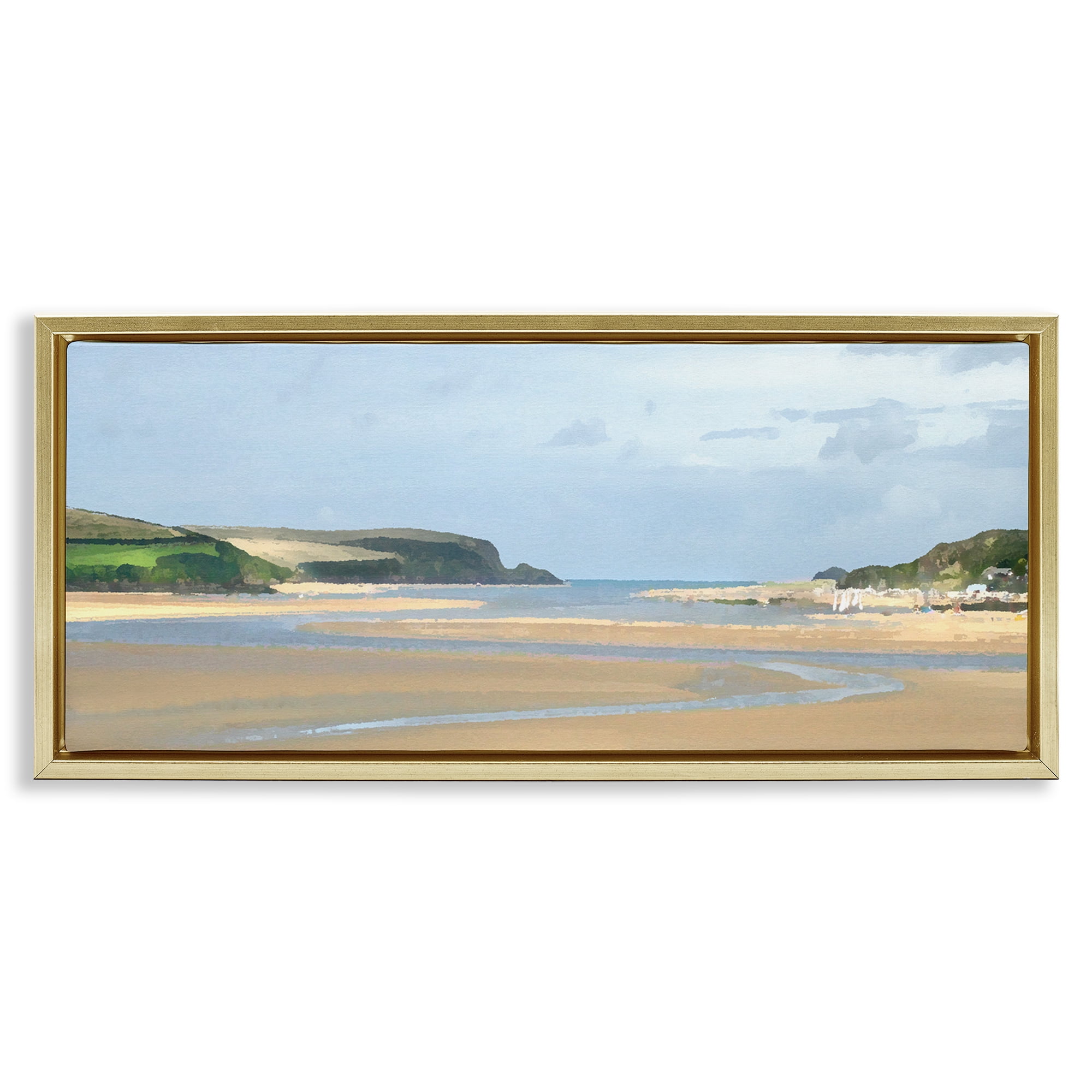 Stupell Industries Vast Beach View Landscape Painting Gold Floater Framed Canvas Art Print Wall Art, 31 x 14