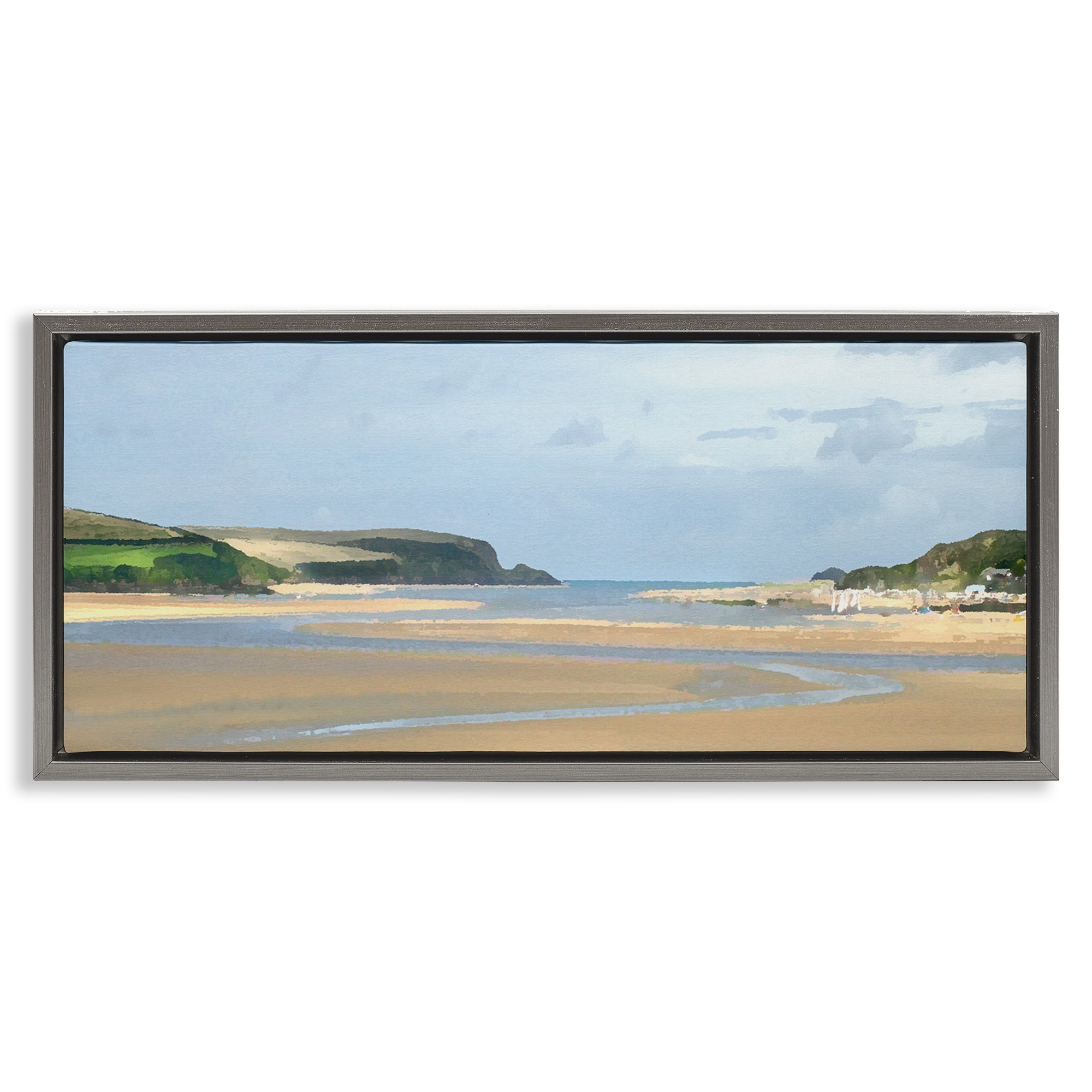 Stupell Industries Vast Beach View Landscape Painting Gray Floater Framed Canvas Art Print Wall Art, 25 x 11