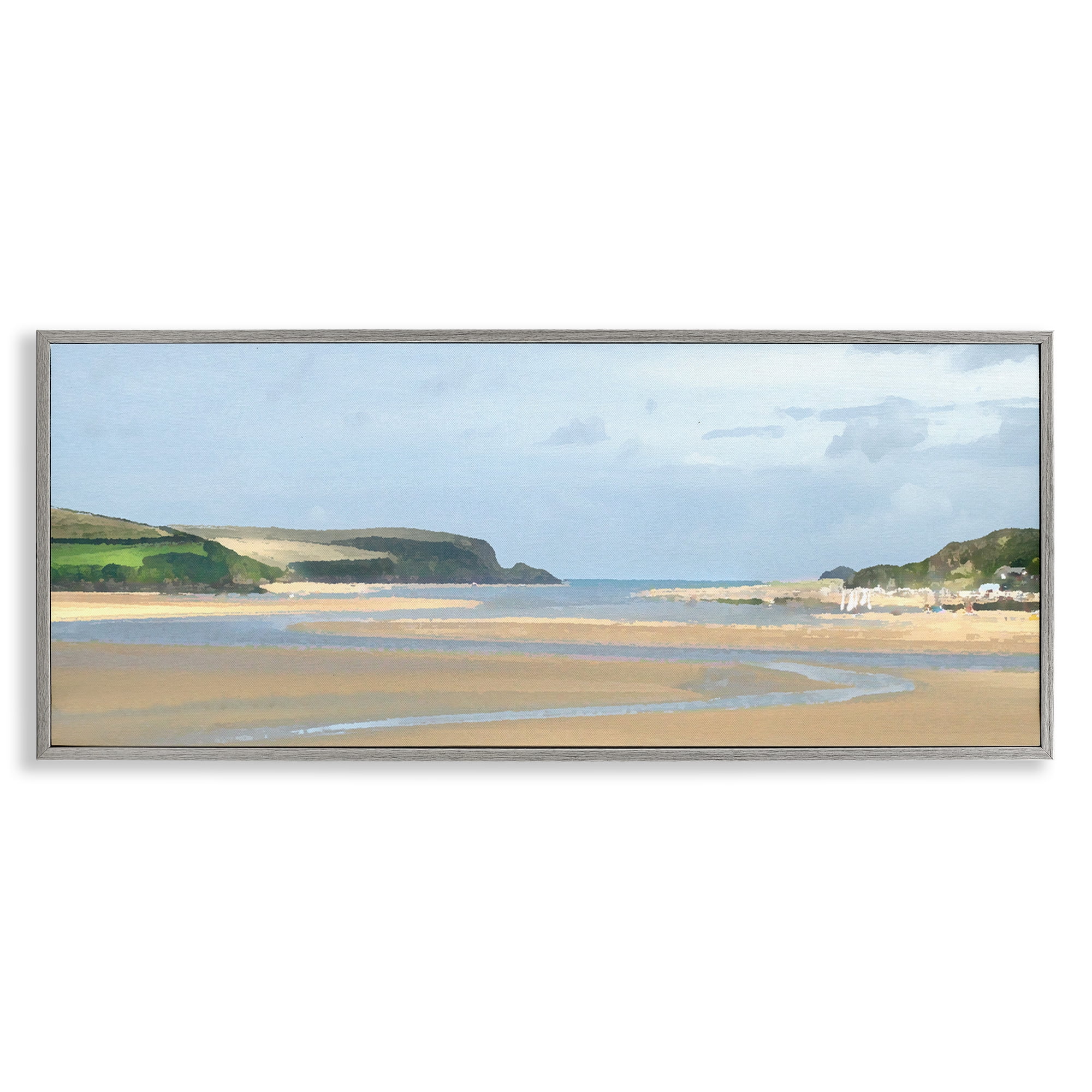 Stupell Industries Vast Beach View Landscape Painting Gray Framed Art Print Wall Art, 24 x 10