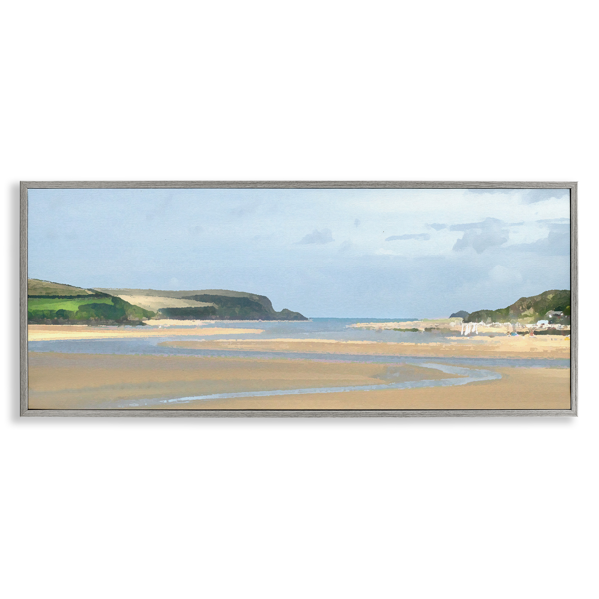 Stupell Industries Vast Beach View Landscape Painting Gray Framed Art Print Wall Art, 30 x 13