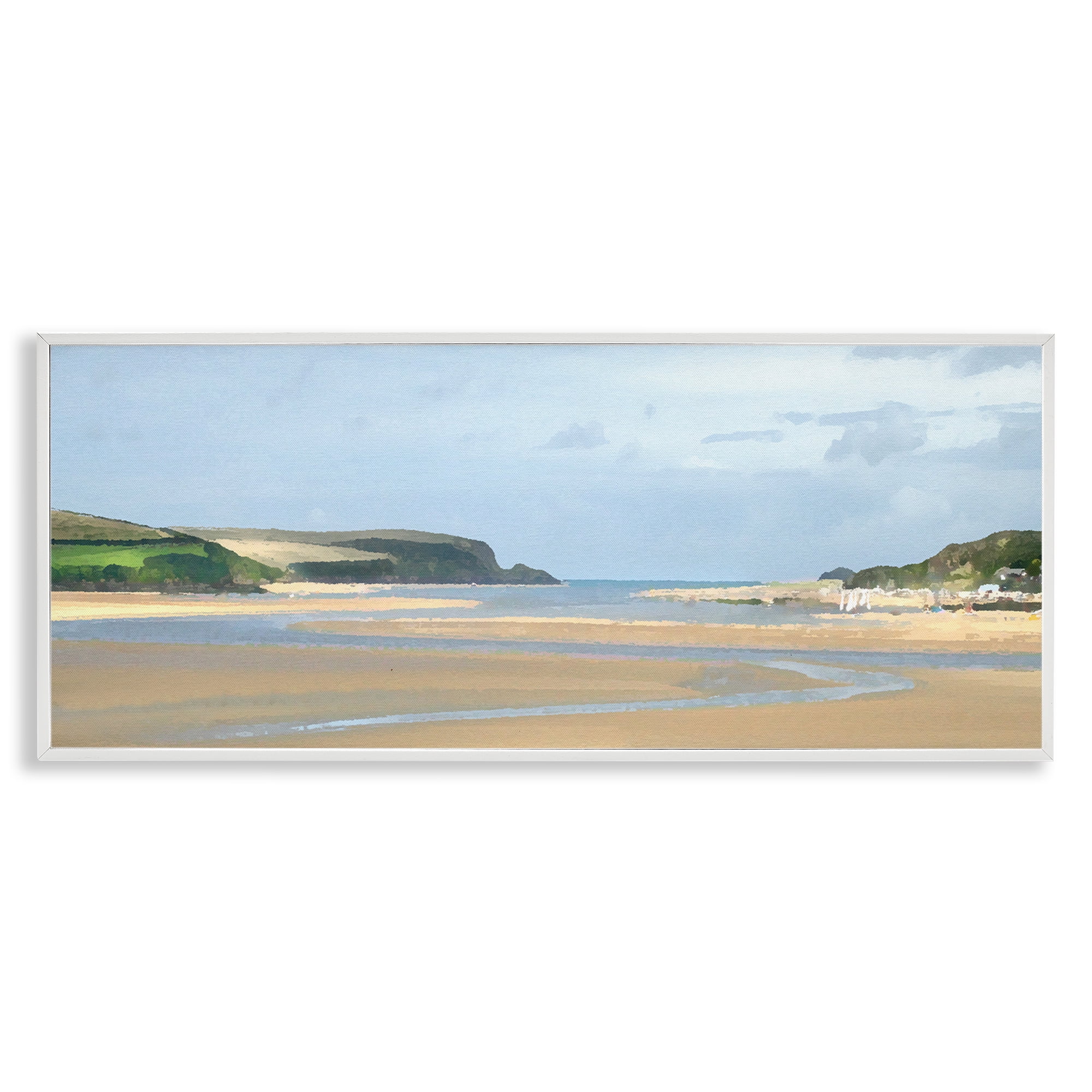 Stupell Industries Vast Beach View Landscape Painting White Framed Art Print Wall Art, 24 x 10