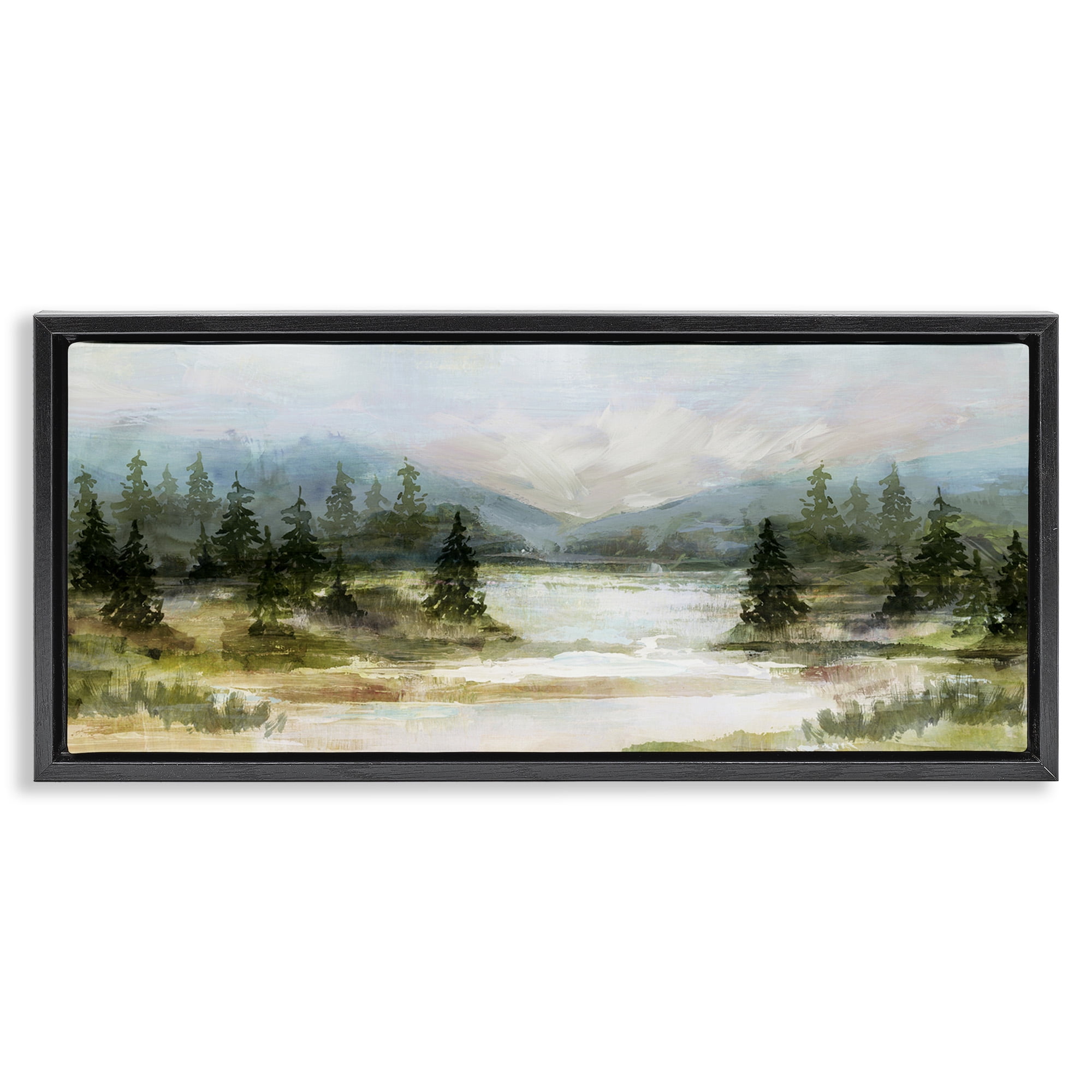 Stupell Industries Vast Country Landscape Rural Mountains Landscape Painting Black Floater Framed Canvas Art Print Wall Art, 31 x 14