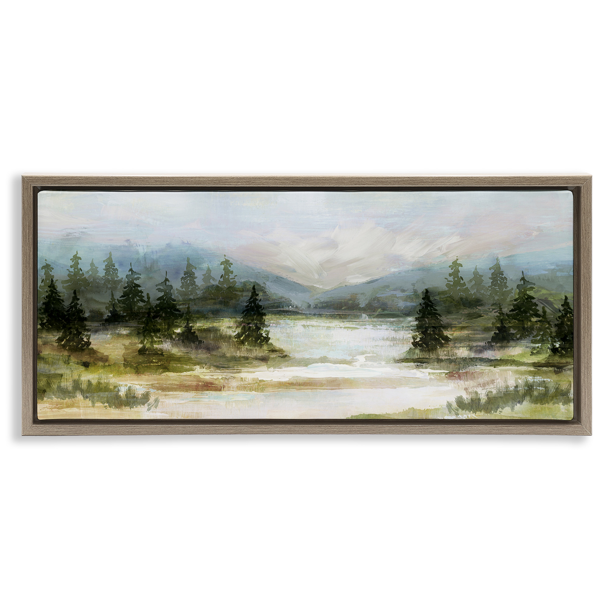 Stupell Industries Vast Country Landscape Rural Mountains Landscape Painting Brown Floater Framed Canvas Art Print Wall Art, 25 x 11