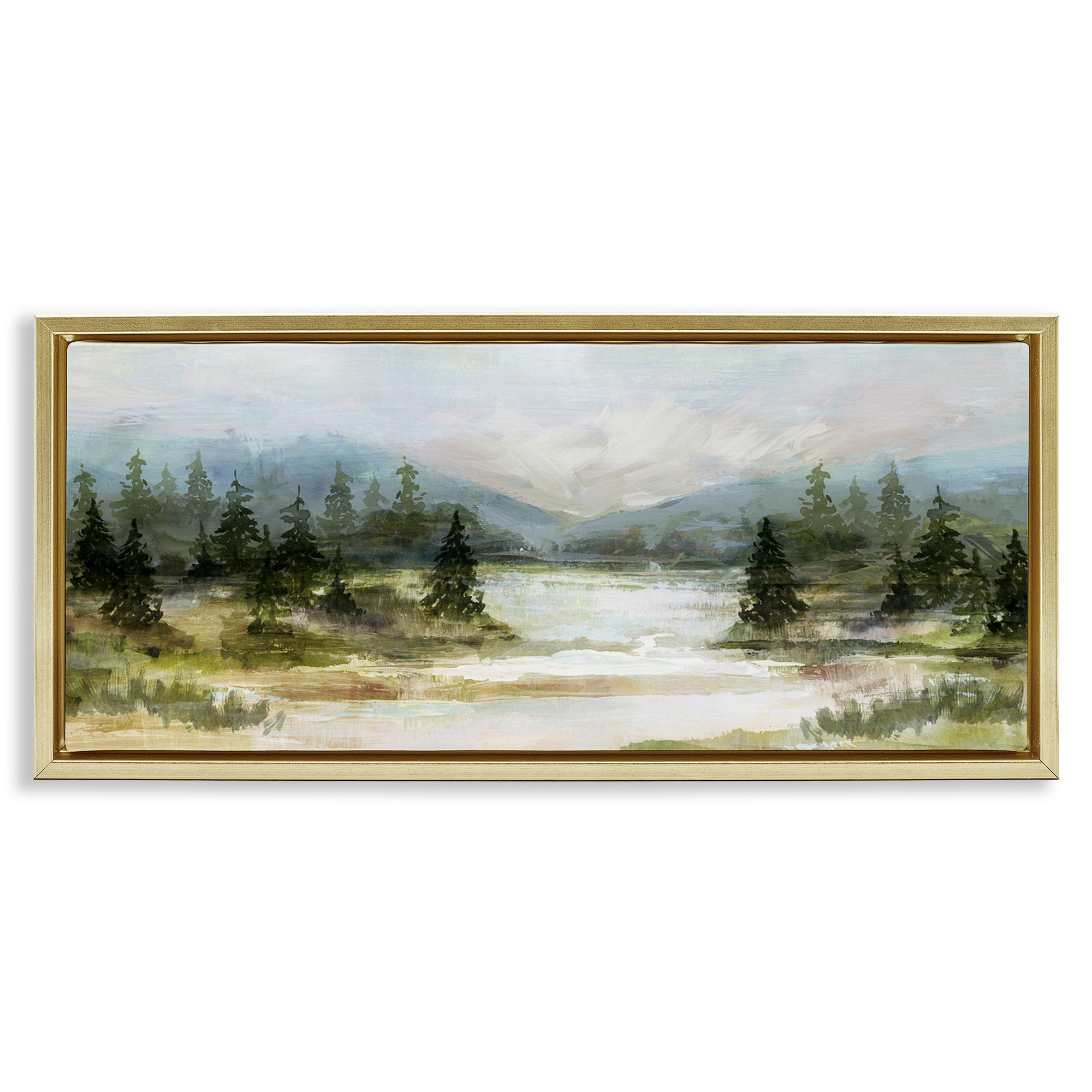 Stupell Industries Vast Country Landscape Rural Mountains Landscape Painting Gold Floater Framed Canvas Art Print Wall Art, 31 x 14