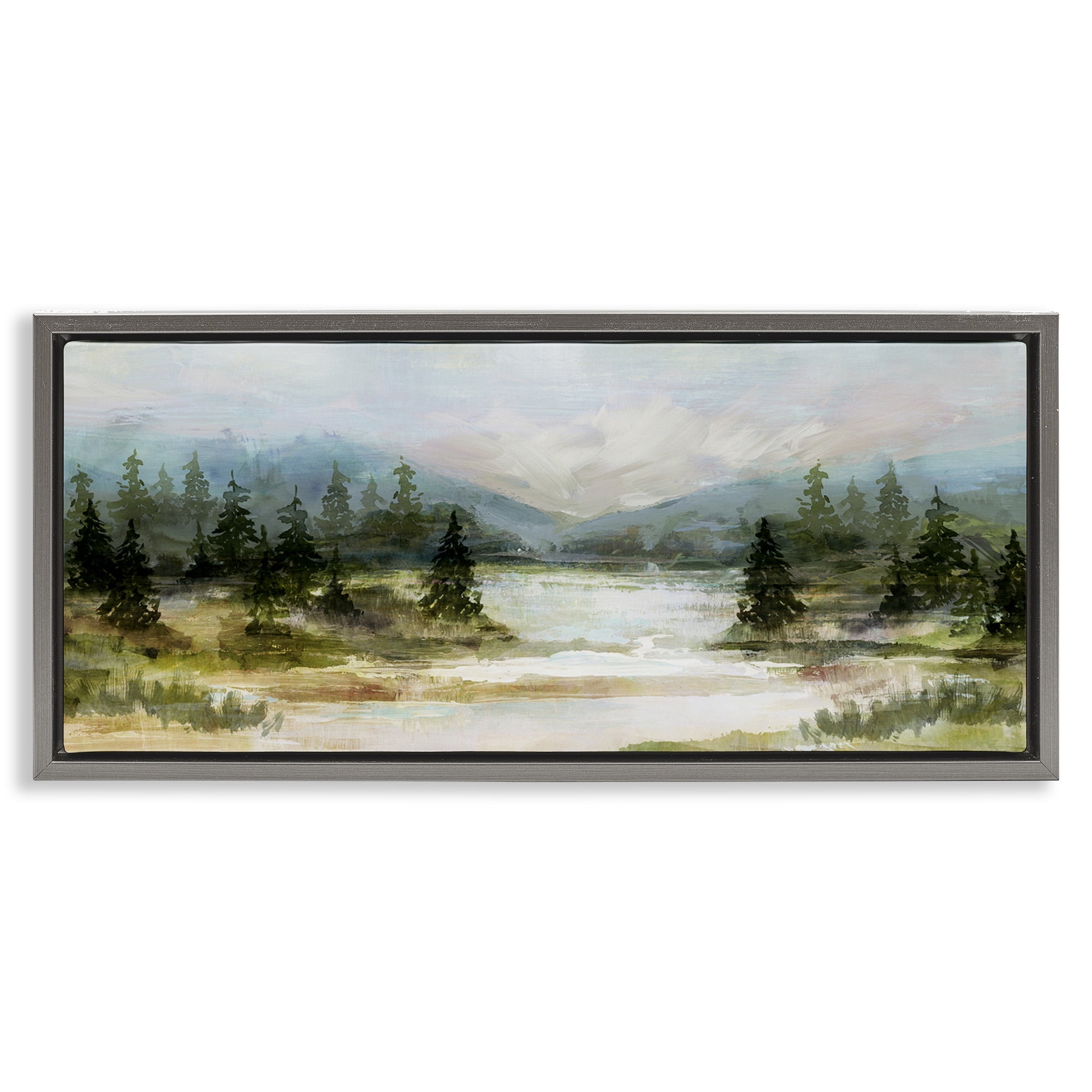 Stupell Industries Vast Country Landscape Rural Mountains Landscape Painting Gray Floater Framed Canvas Art Print Wall Art, 31 x 14