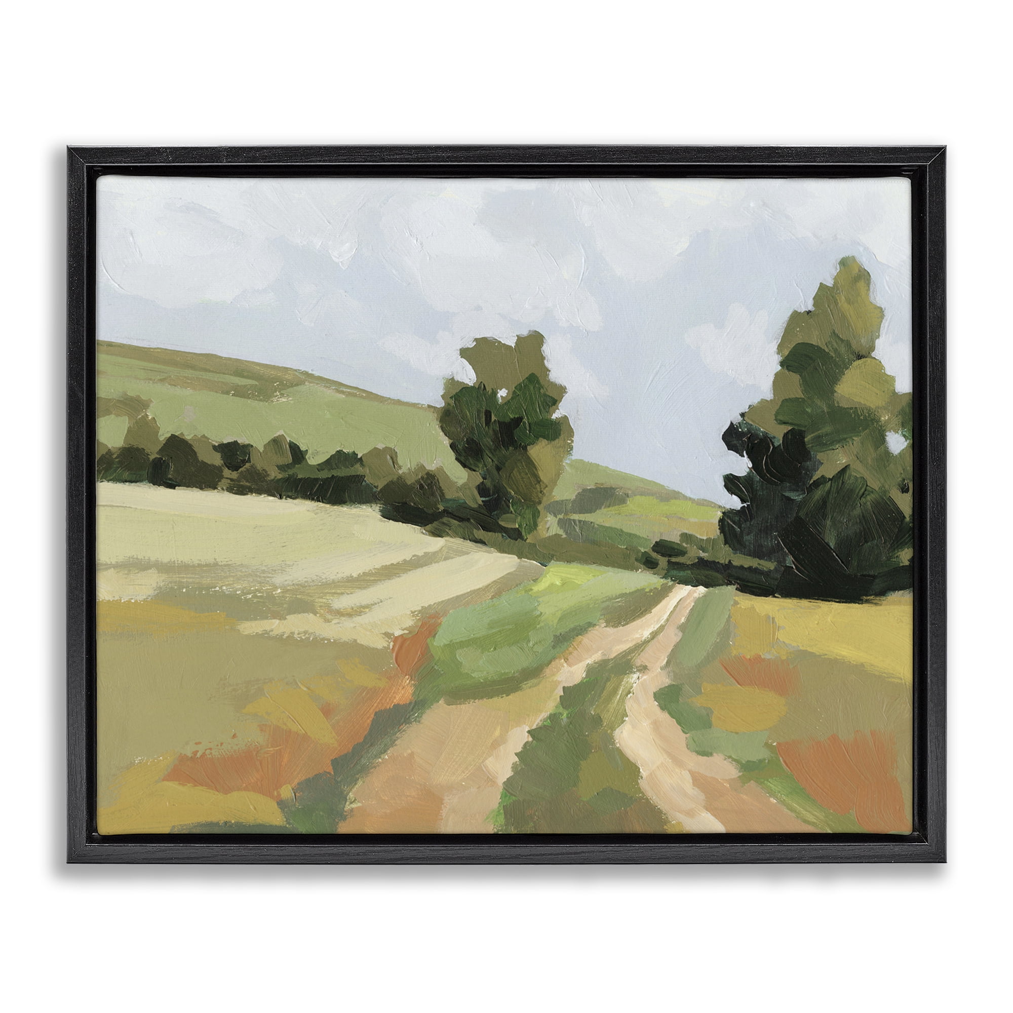 Stupell Industries Vast Country Path Landscape Painting Black Floater Framed Art Print Wall Art, 21 x 17